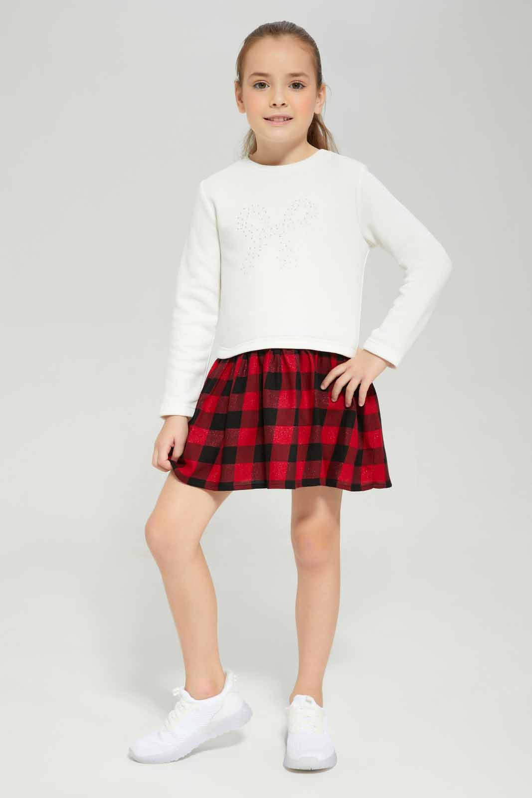Redtag-Cream-&-Y/D-Check-Dress-Category:Dresses,-Colour:Cream,-Deals:New-In,-Dept:Girls,-Filter:Girls-(2-to-8-Yrs),-GIR-Dresses,-New-In-GIR-APL,-Non-Sale,-Section:Girls-(0-to-14Yrs),-W22B-Girls-2 to 8 Years