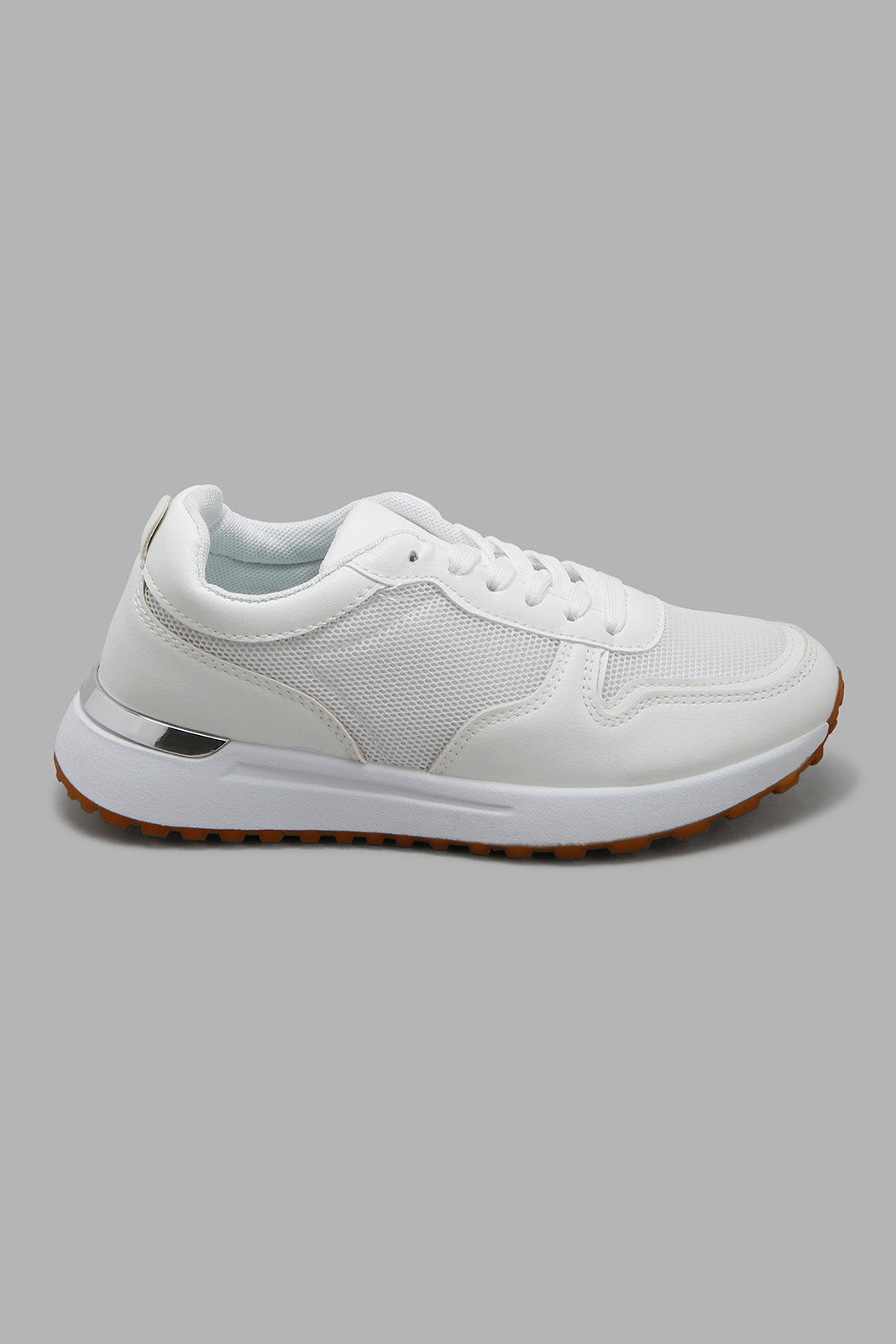 Redtag-White-Lace-Up-With-Gold-Inset-Category:Trainers,-Colour:White,-Deals:New-In,-Filter:Women's-Footwear,-New-In-Women-FOO,-Non-Sale,-Section:Women,-W22B,-Women-Trainers-Women's-