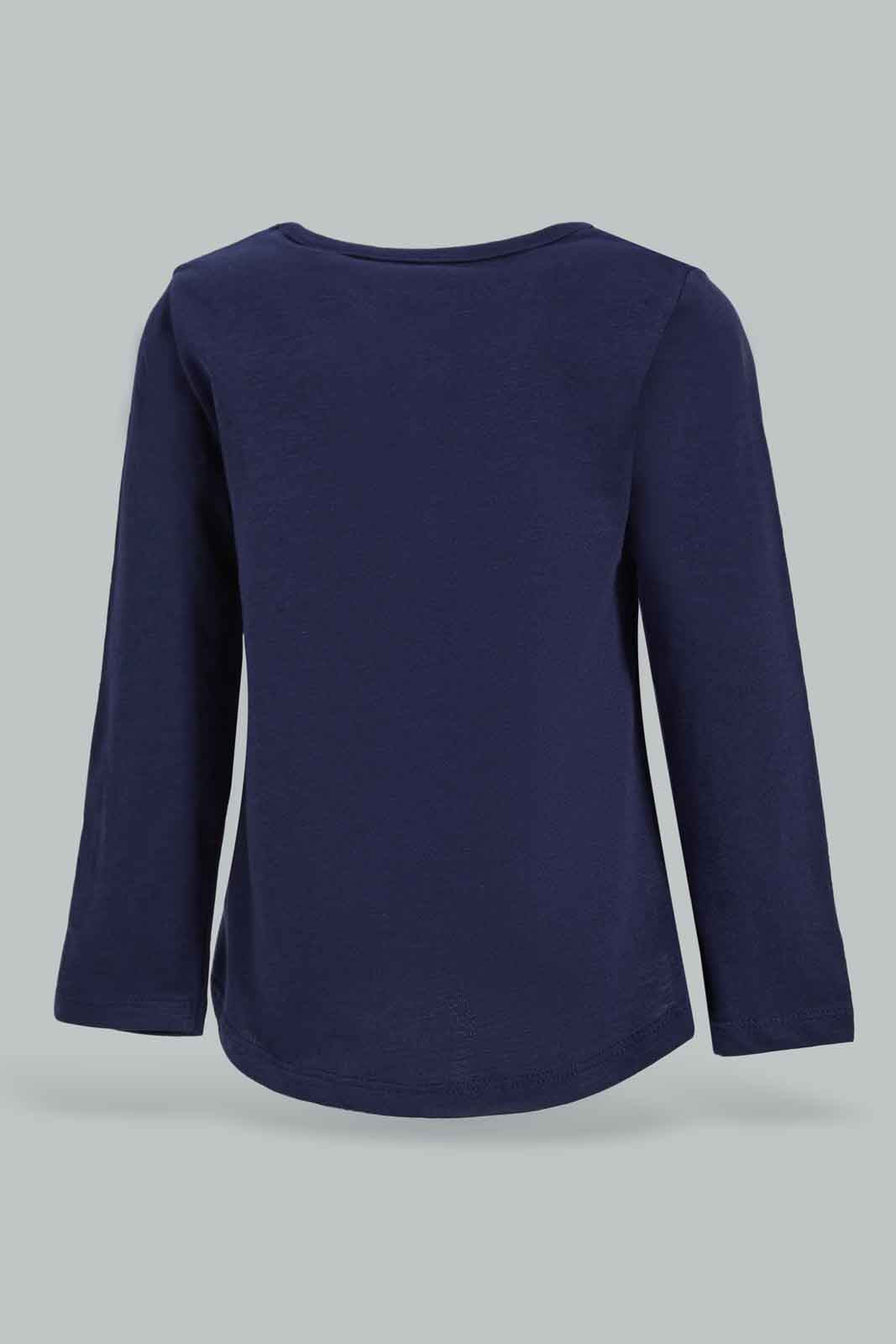Redtag-Navy-Happy-Girl-Graphic-Tee-Category:T-Shirts,-Colour:Navy,-Deals:New-In,-Filter:Infant-Girls-(3-to-24-Mths),-ING-T-Shirts,-New-In-ING-APL,-Non-Sale,-Section:Girls-(0-to-14Yrs),-TBL,-W22B-Infant-Girls-3 to 24 Months