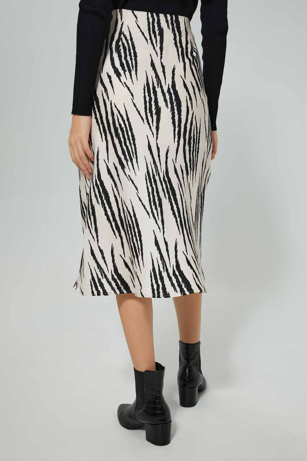 Women Black And Cream Printed Satin Skirt