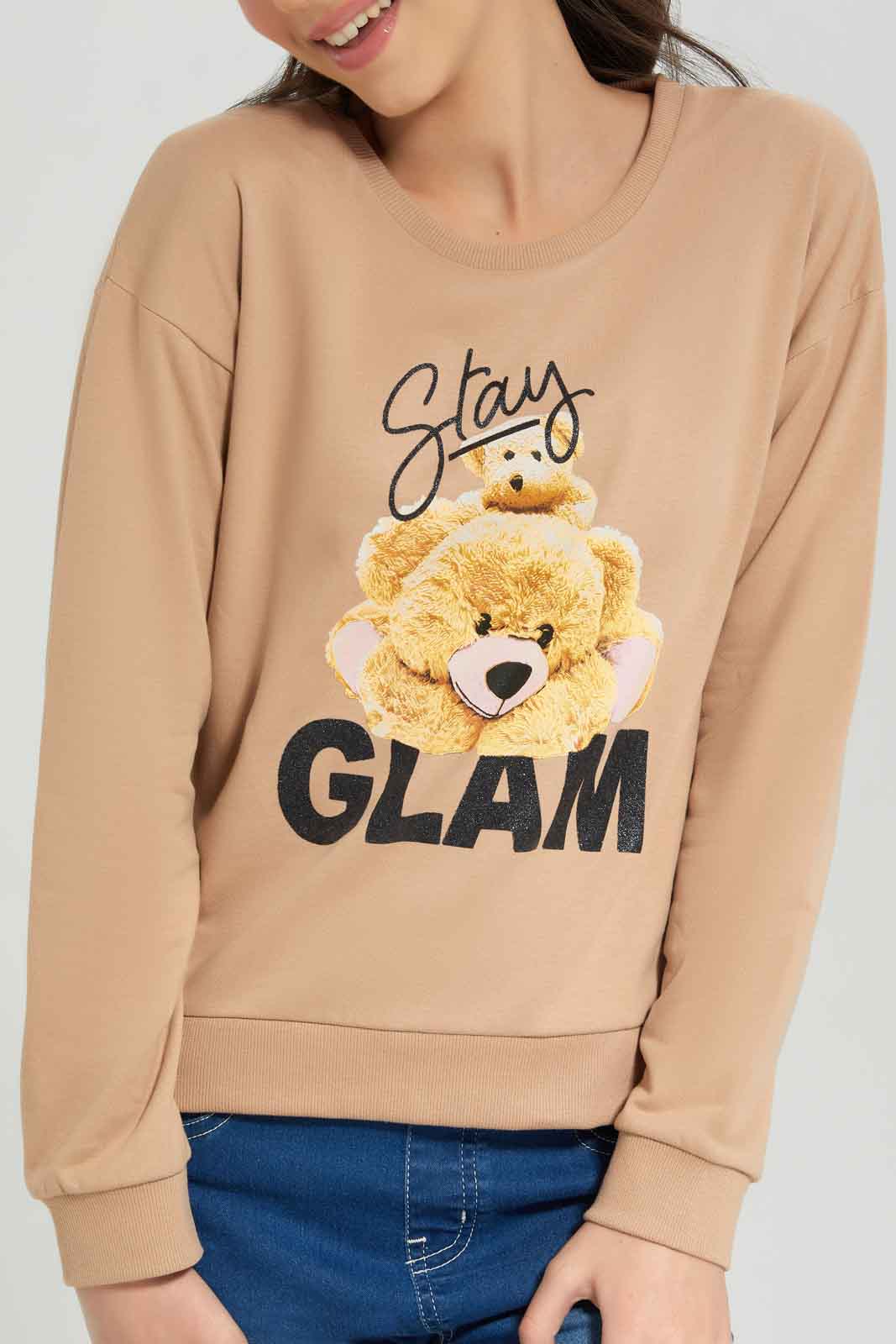 Redtag-Beige-Teddy-Bear-Crewneck-Embellished-Category:Sweatshirts,-Colour:Beige,-Deals:New-In,-Dept:Girls,-Filter:Senior-Girls-(8-to-14-Yrs),-GSR-Sweatshirts,-New-In-GSR-APL,-Non-Sale,-Section:Girls-(0-to-14Yrs),-W22B-Senior-Girls-9 to 14 Years