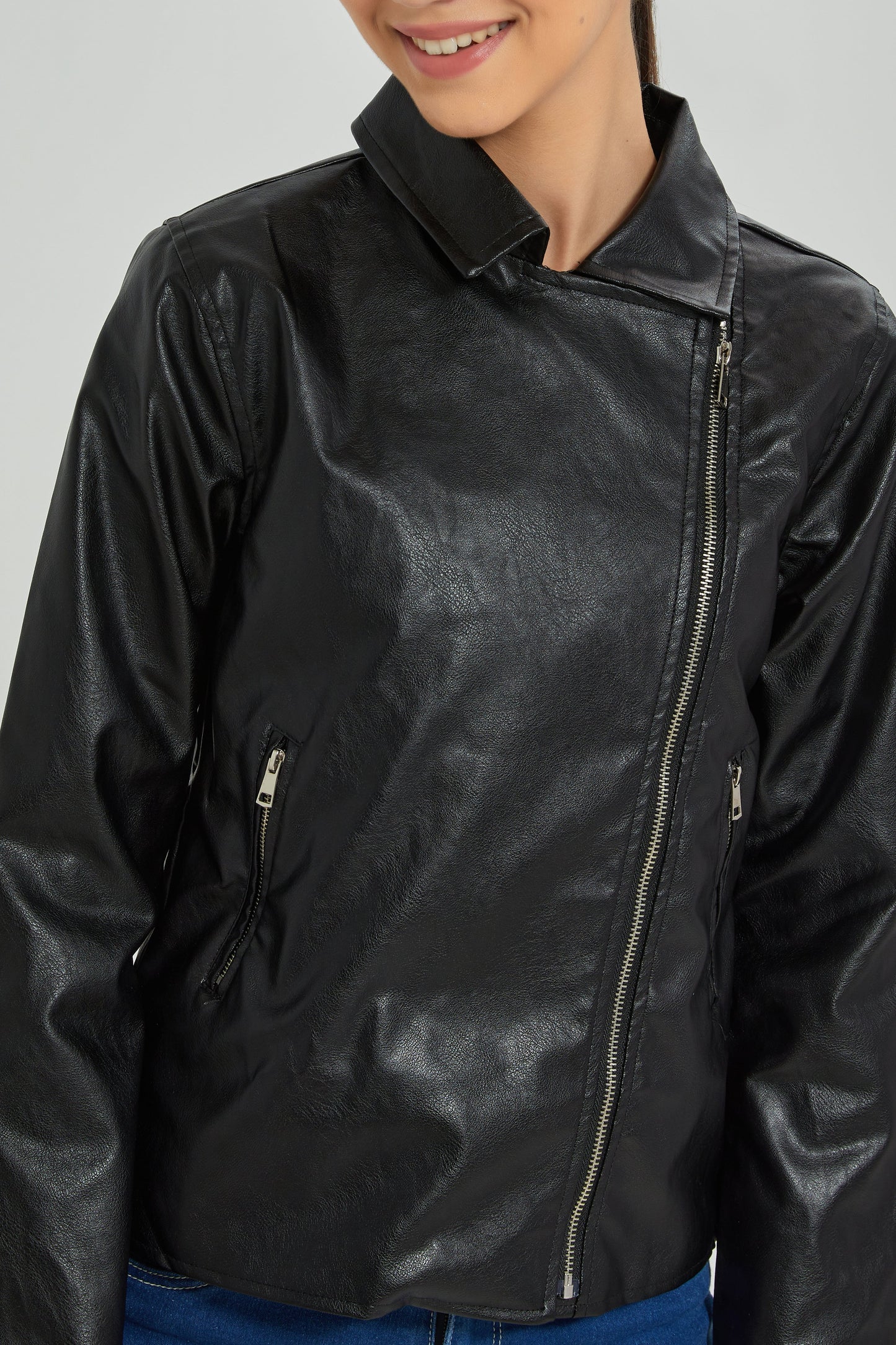 Senior Girls Black Biker Embellished Jacket
