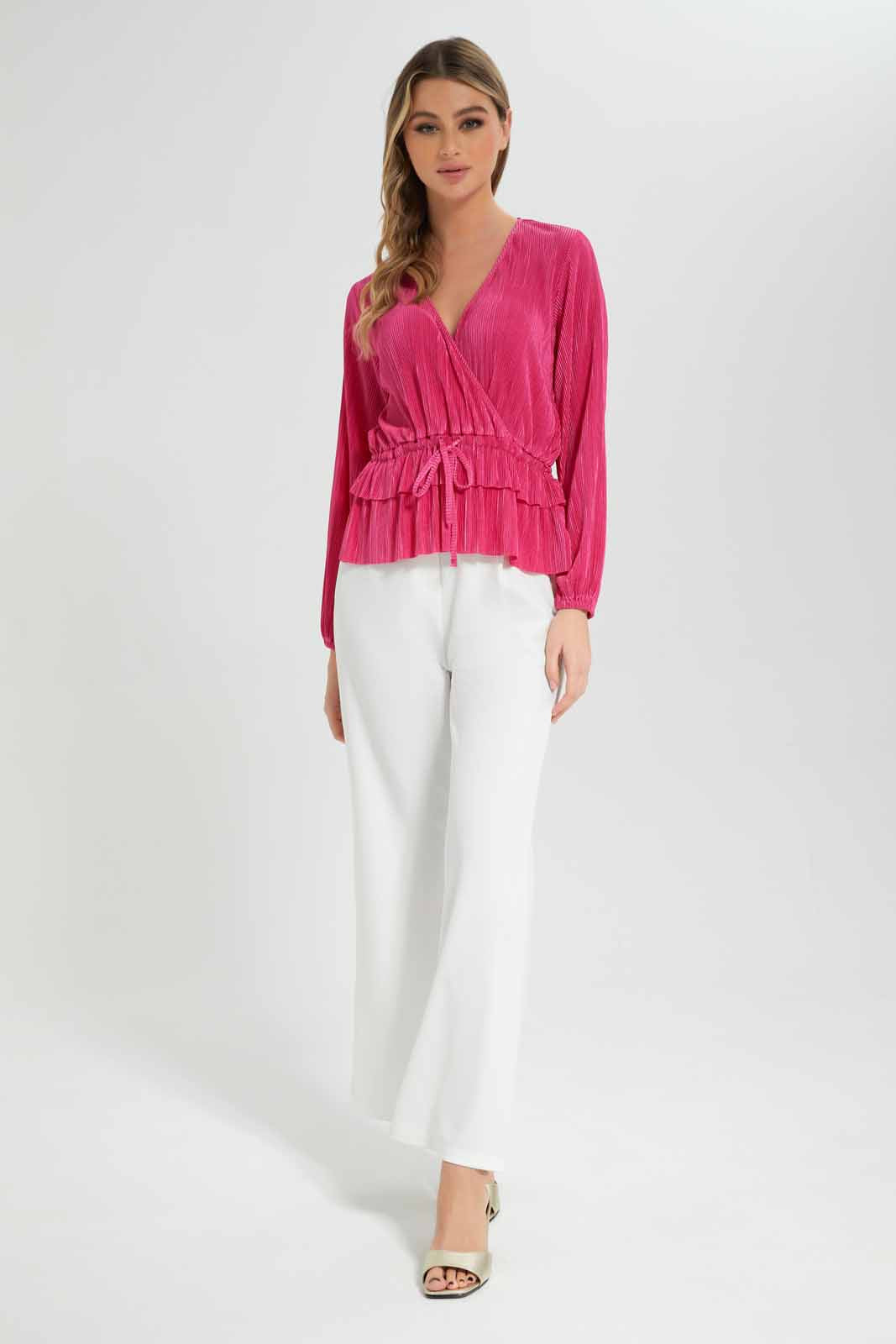 Redtag-Pink-Plisse-Peplum-Top-Category:Tops,-Colour:Apricot,-Deals:New-In,-Filter:Women's-Clothing,-New-In-Women-APL,-Non-Sale,-Section:Women,-W22B,-Women-Tops-Women's-