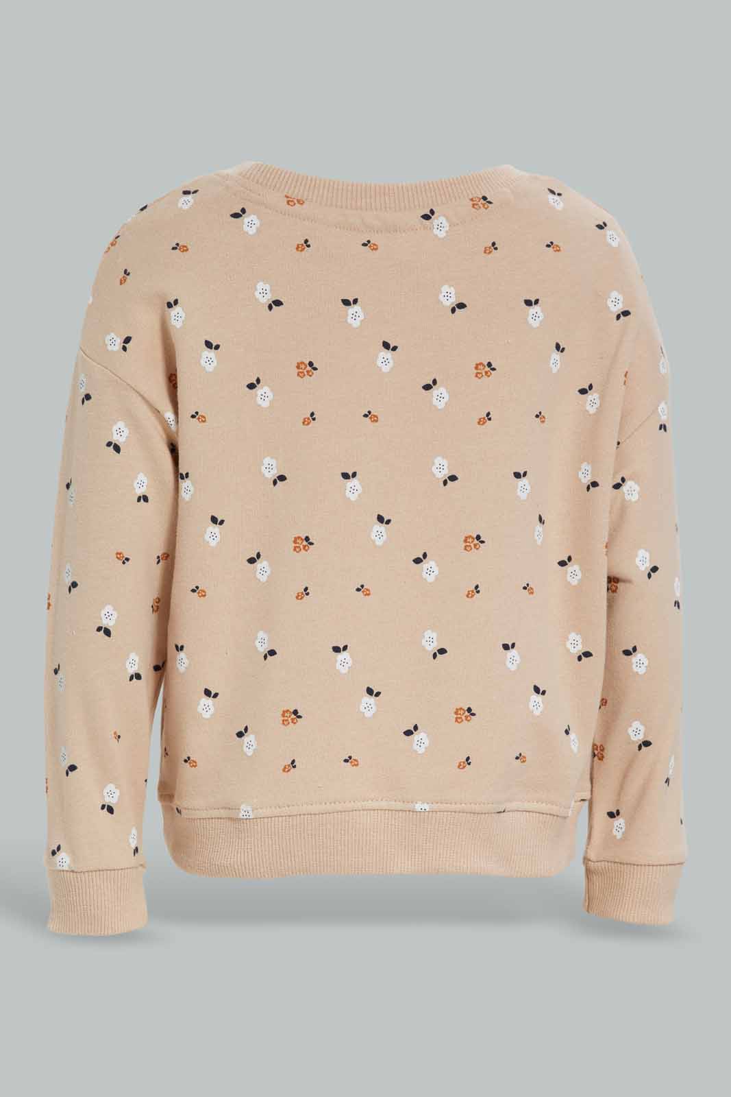 Redtag-Biege-Floral-AOP-SweatShirt-Category:Sweatshirts,-Colour:Beige,-Deals:New-In,-Filter:Infant-Girls-(3-to-24-Mths),-ING-Sweatshirts,-New-In-ING-APL,-Non-Sale,-Section:Girls-(0-to-14Yrs),-TBL,-W22B-Infant-Girls-3 to 24 Months