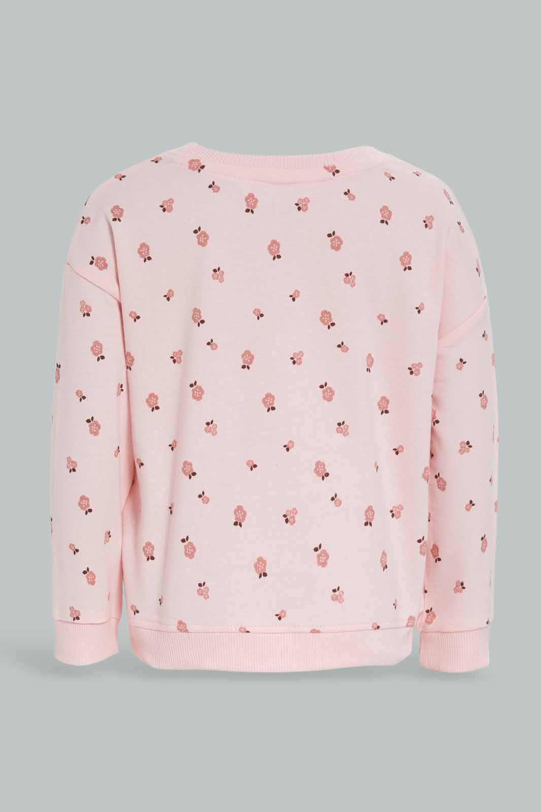 Redtag-Pink-Floral-AOP-SweatShirt-Category:Sweatshirts,-Colour:Apricot,-Deals:New-In,-Filter:Infant-Girls-(3-to-24-Mths),-ING-Sweatshirts,-New-In-ING-APL,-Non-Sale,-Section:Girls-(0-to-14Yrs),-TBL,-W22B-Infant-Girls-3 to 24 Months