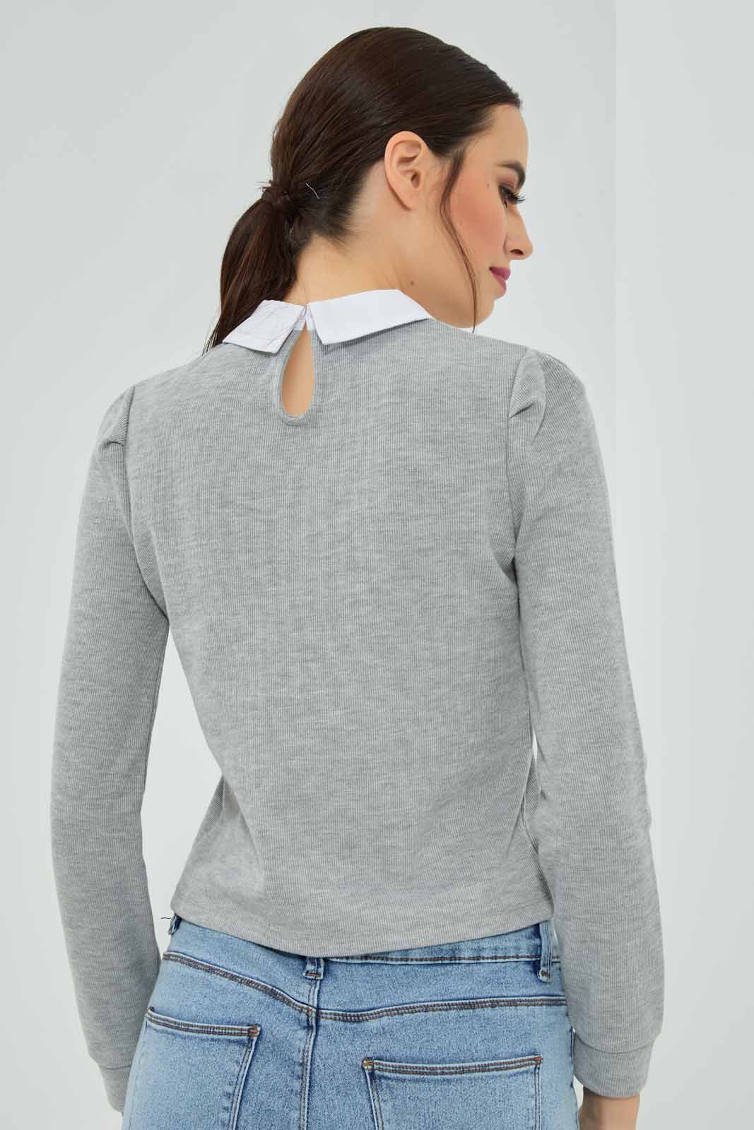 Redtag-Mid-Grey-Woven-Collar-Jersey-Top-Category:Tops,-Colour:Grey,-Deals:New-In,-Filter:Women's-Clothing,-New-In-Women-APL,-Non-Sale,-Section:Women,-W22B,-Women-Tops-Women's-