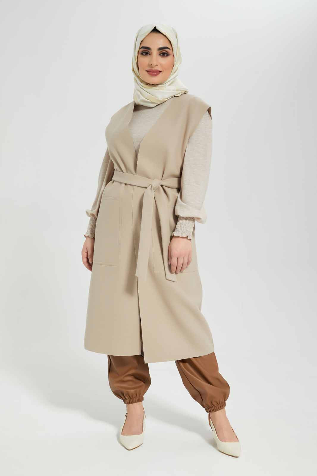 Redtag-Oatmeal-Belted-Long-Length-Cardigan-Category:Cardigans,-Colour:Beige,-Deals:New-In,-Filter:Women's-Clothing,-LMC,-Modest,-New-In-Women-APL,-Non-Sale,-Section:Women,-W22B,-Women-Cardigans--