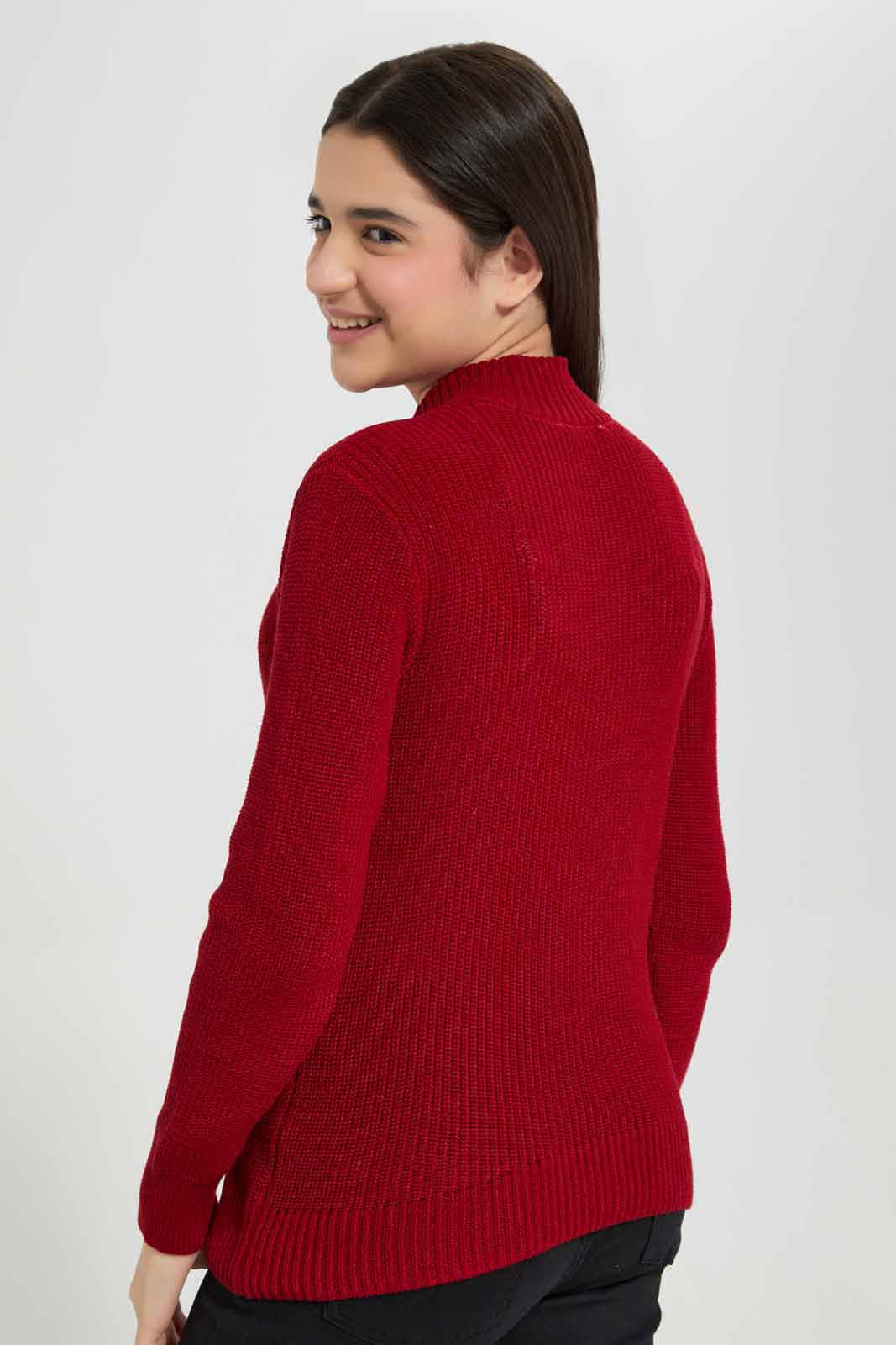 Redtag-Burgundy-Front-Placket-Pullover-Category:Pullovers,-Colour:Burgundy,-Deals:New-In,-Filter:Senior-Girls-(8-to-14-Yrs),-GSR-Pullovers,-New-In-GSR-APL,-Non-Sale,-Section:Girls-(0-to-14Yrs),-W22B-Senior-Girls-9 to 14 Years