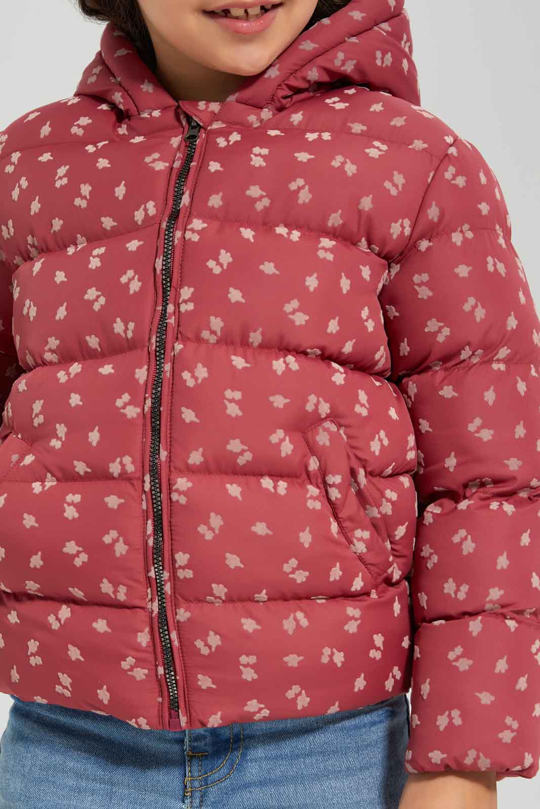 Redtag-RED-aop-Jacket-With-Hood-Category:Jackets,-Colour:Red,-Deals:New-In,-Dept:Girls,-Filter:Girls-(2-to-8-Yrs),-GIR-Jackets,-New-In-GIR-APL,-Non-Sale,-Section:Girls-(0-to-14Yrs),-W22B-Girls-2 to 8 Years
