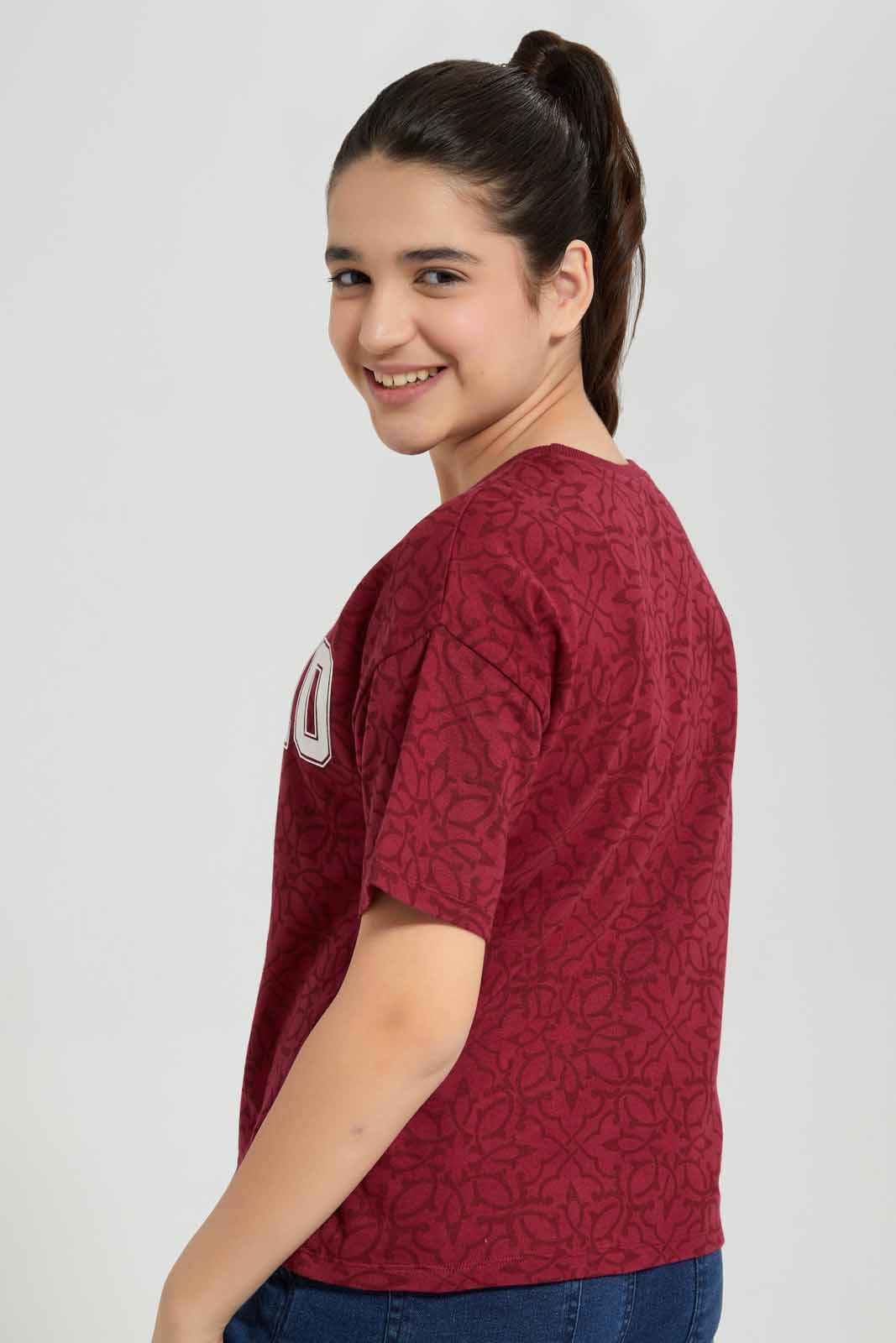 Redtag-Burgundy-Crop-Top-Category:T-Shirts,-Colour:Burgundy,-Deals:New-In,-Filter:Senior-Girls-(8-to-14-Yrs),-FWC,-GSR-T-Shirts,-New-In-GSR-APL,-Non-Sale,-Section:Girls-(0-to-14Yrs),-W22A-Senior-Girls-9 to 14 Years