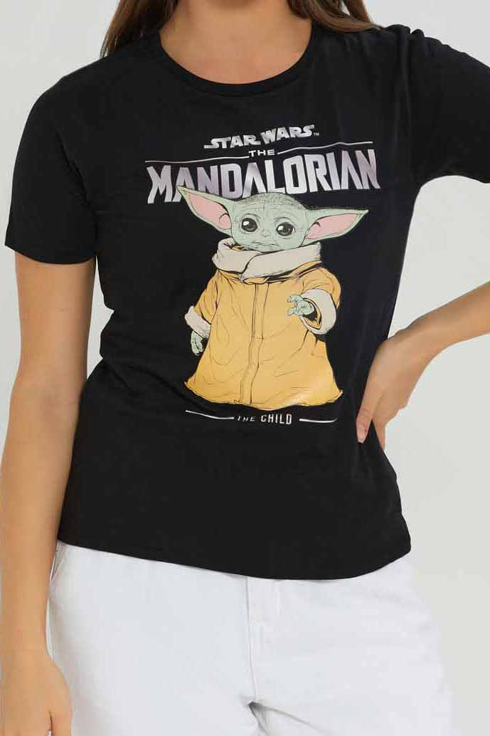 Redtag-Black-Mandalorian-Printed-T-Shirt-Category:T-Shirts,-Colour:Black,-Deals:New-In,-Dept:Ladieswear,-Filter:Women's-Clothing,-New-In-Women-APL,-Non-Sale,-Section:Women,-TBL,-W22B,-Women-T-Shirts-Women's-
