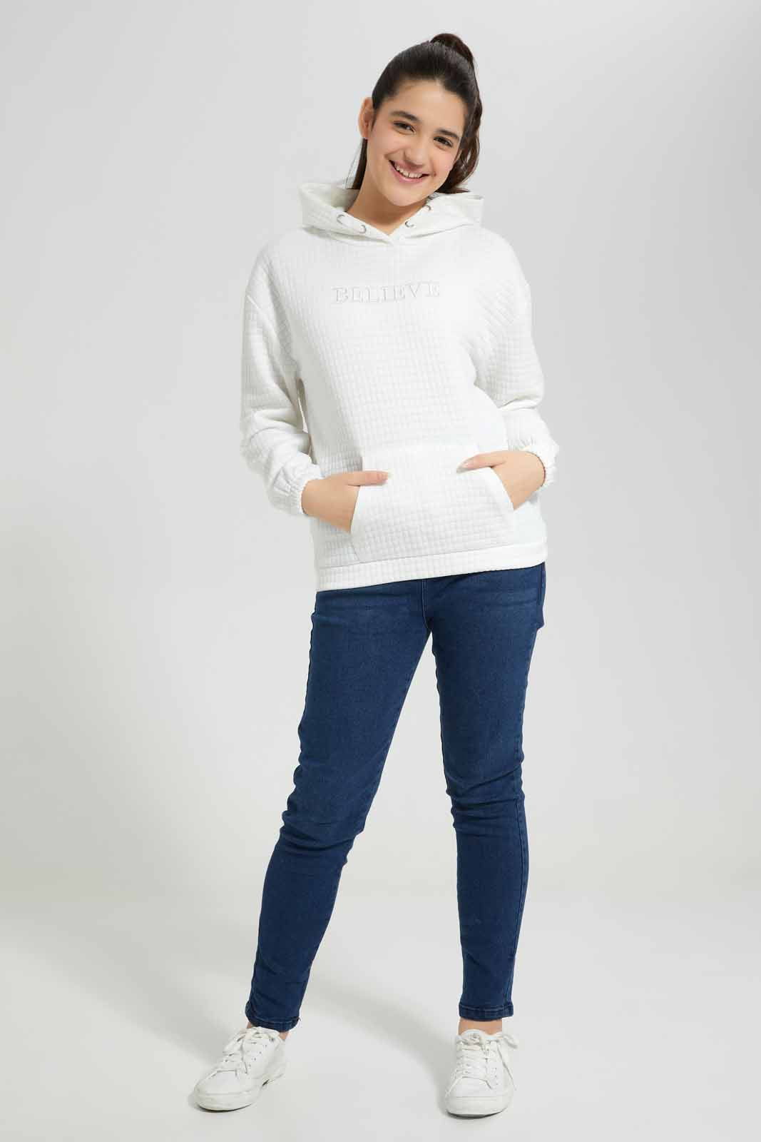 Redtag-White-Jacquard-Hoody-Category:Sweatshirts,-Colour:White,-Deals:New-In,-Filter:Senior-Girls-(8-to-14-Yrs),-GSR-Sweatshirts,-New-In-GSR-APL,-Non-Sale,-Section:Girls-(0-to-14Yrs),-W22B-Senior-Girls-9 to 14 Years