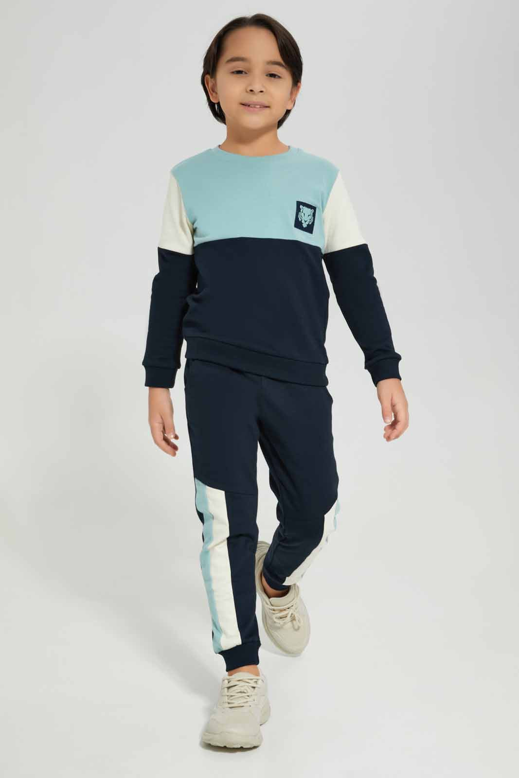Redtag-Mint-Crew-Neck-Paneled-Jog-Suit-BOY-Jog-Sets,-Category:Jog-Sets,-Colour:Mint,-Deals:New-In,-Filter:Boys-(2-to-8-Yrs),-New-In-BOY-APL,-Non-Sale,-Section:Boys-(0-to-14Yrs),-W22B-Boys-2 to 8 Years