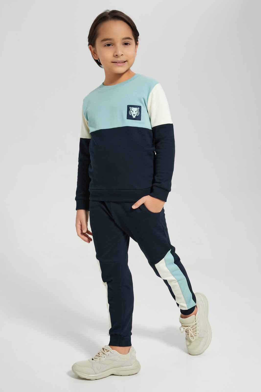 Redtag-Mint-Crew-Neck-Paneled-Jog-Suit-BOY-Jog-Sets,-Category:Jog-Sets,-Colour:Mint,-Deals:New-In,-Filter:Boys-(2-to-8-Yrs),-New-In-BOY-APL,-Non-Sale,-Section:Boys-(0-to-14Yrs),-W22B-Boys-2 to 8 Years