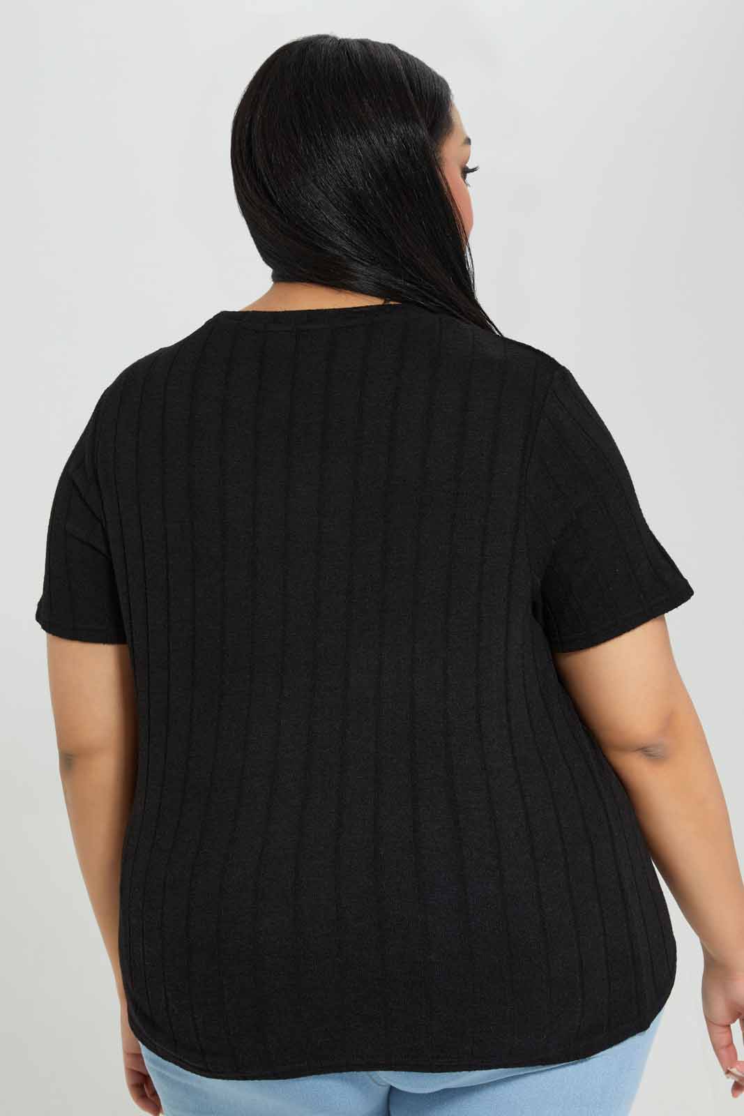 Redtag-Black-Ribbed-Crew-Neck-T-shirt-Category:T-Shirts,-Colour:Black,-Deals:New-In,-Filter:Plus-Size,-LDP-T-Shirts,-New-In-LDP-APL,-Non-Sale,-Section:Women,-W22B-Women's-