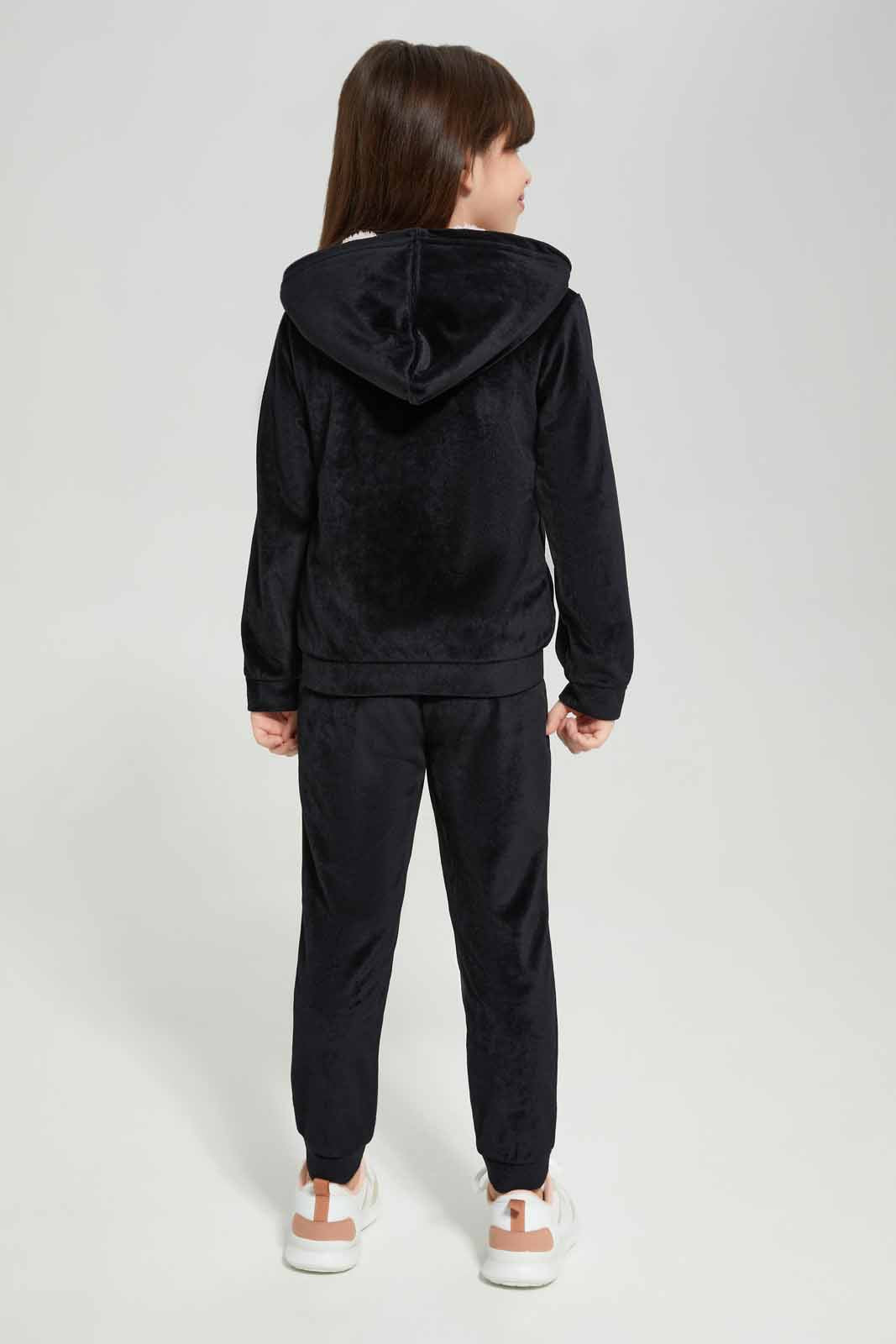 Redtag-Black-Velour-Jogsuit-With-Shrepa-Hood-Category:Jog-Sets,-Colour:Black,-Deals:New-In,-EHW,-Filter:Girls-(2-to-8-Yrs),-GIR-Jog-Sets,-New-In-GIR-APL,-Non-Sale,-Section:Girls-(0-to-14Yrs),-W22B-Girls-2 to 8 Years