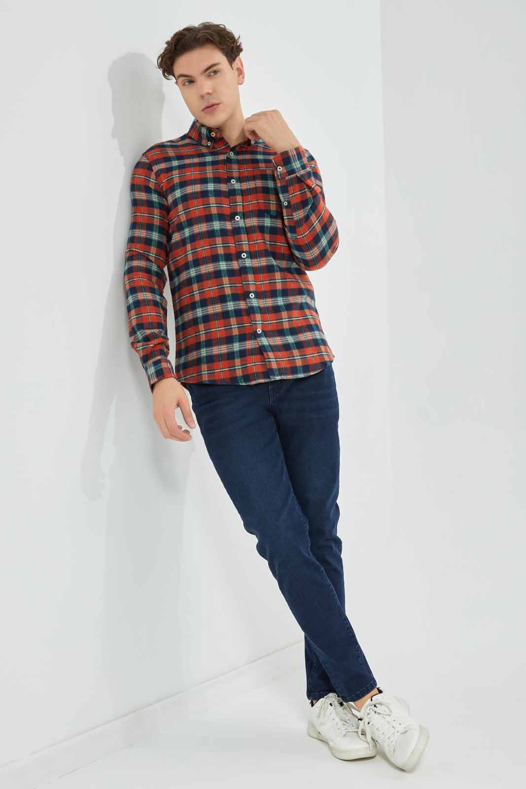Redtag-Orange-&-White-Check-Flannel-Shirt-Category:Shirts,-Colour:Orange,-Deals:New-In,-Filter:Men's-Clothing,-Men-Shirts,-New-In-Men-APL,-Non-Sale,-Section:Men,-TBL,-W22B-Men's-