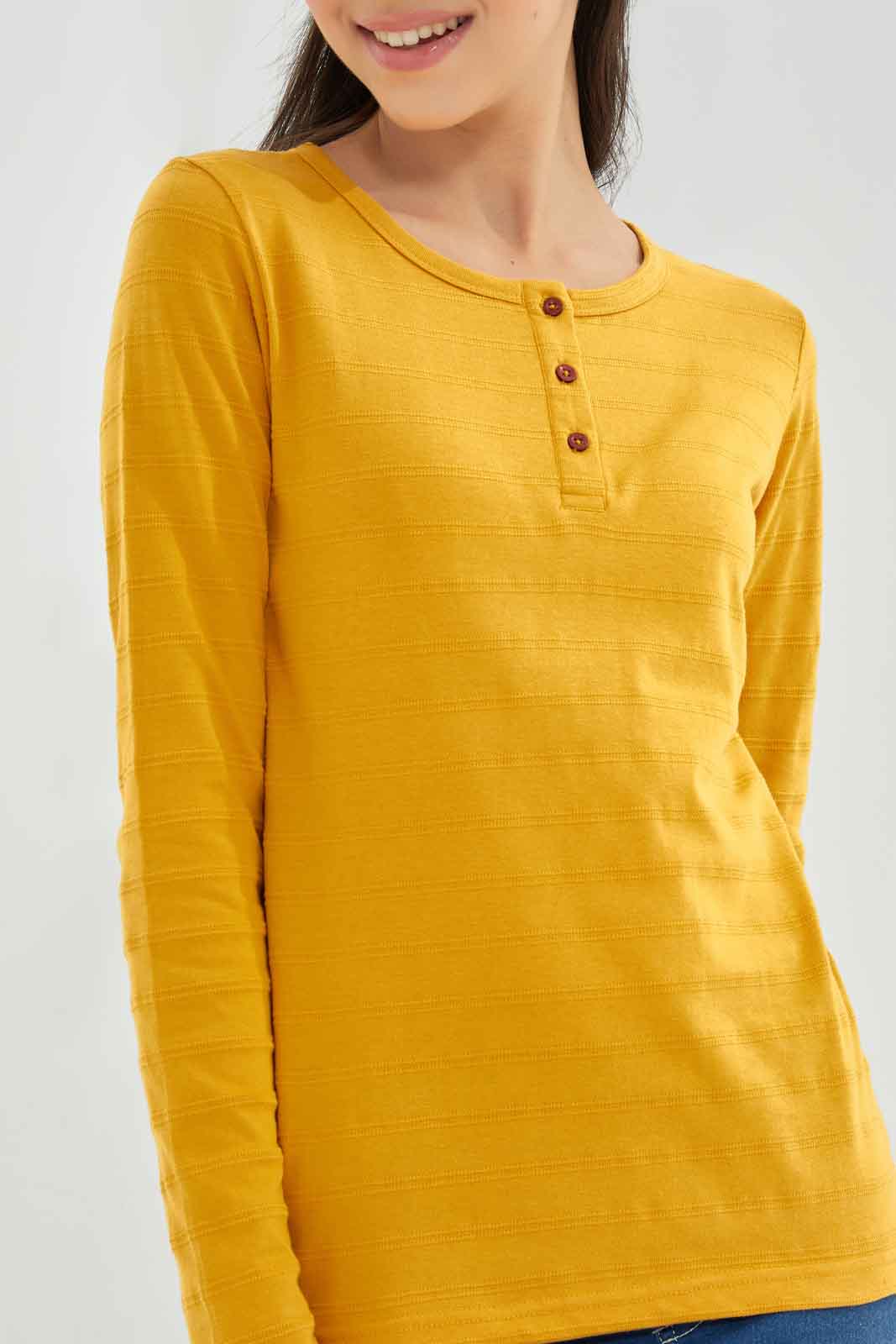 Redtag-Mustard-L/s-Jacuard-Top-Category:T-Shirts,-Colour:Mustard,-Deals:New-In,-Dept:Girls,-Filter:Senior-Girls-(8-to-14-Yrs),-GSR-T-Shirts,-New-In-GSR-APL,-Non-Sale,-Section:Girls-(0-to-14Yrs),-TBL,-W22B-Senior-Girls-9 to 14 Years