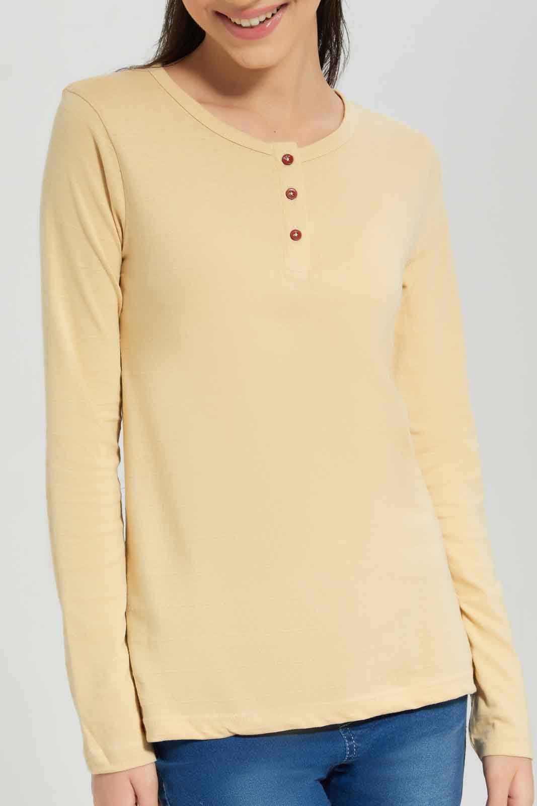 Redtag-Beige-L/s-Jacuard-Top-Category:T-Shirts,-Colour:Beige,-Deals:New-In,-Dept:Girls,-Filter:Senior-Girls-(8-to-14-Yrs),-GSR-T-Shirts,-New-In-GSR-APL,-Non-Sale,-Section:Girls-(0-to-14Yrs),-TBL,-W22B-Senior-Girls-9 to 14 Years