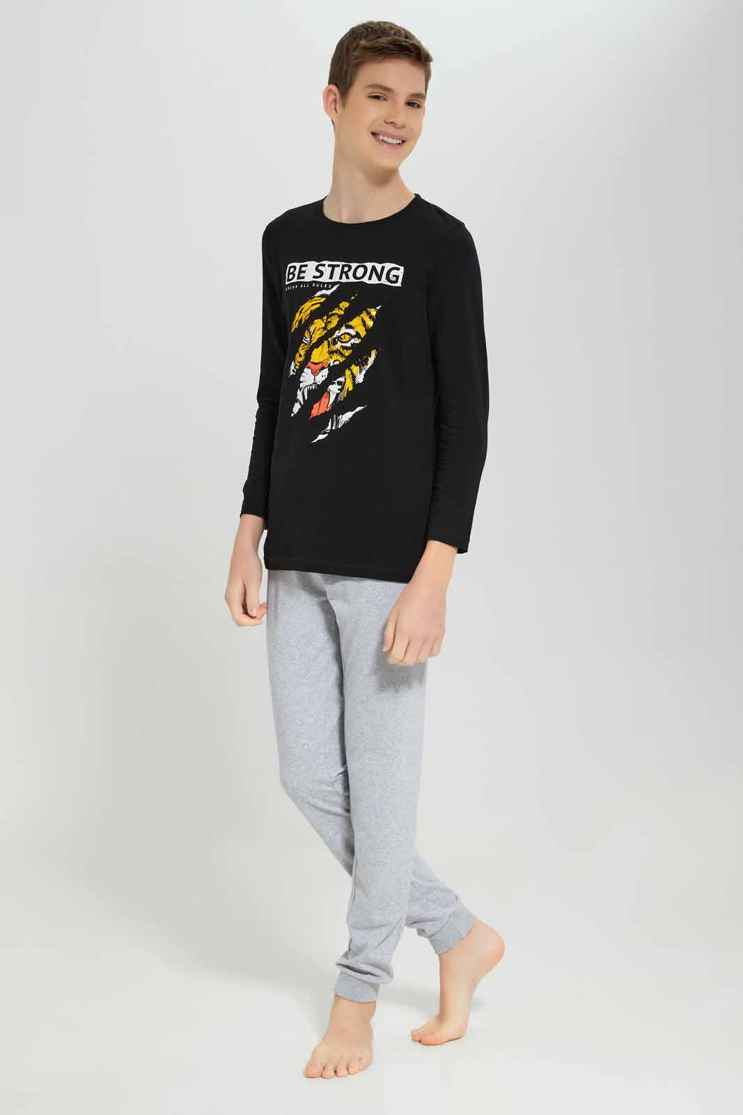 Senior Boys Black And Grey Tiger Print Pyjama Set (2 Piece)