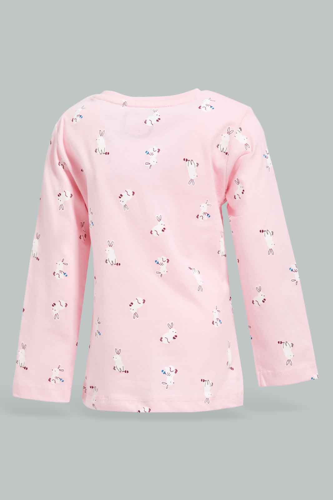 Redtag-Girls-Pink-Bunny-Aop-Pyjama-Set-Category:Pyjama-Sets,-CHR,-Colour:Apricot,-Deals:New-In,-Filter:Infant-Girls-(3-to-24-Mths),-ING-Pyjama-Sets,-New-In-ING-APL,-Non-Sale,-Section:Girls-(0-to-14Yrs),-W22A-Infant-Girls-3 to 24 Months