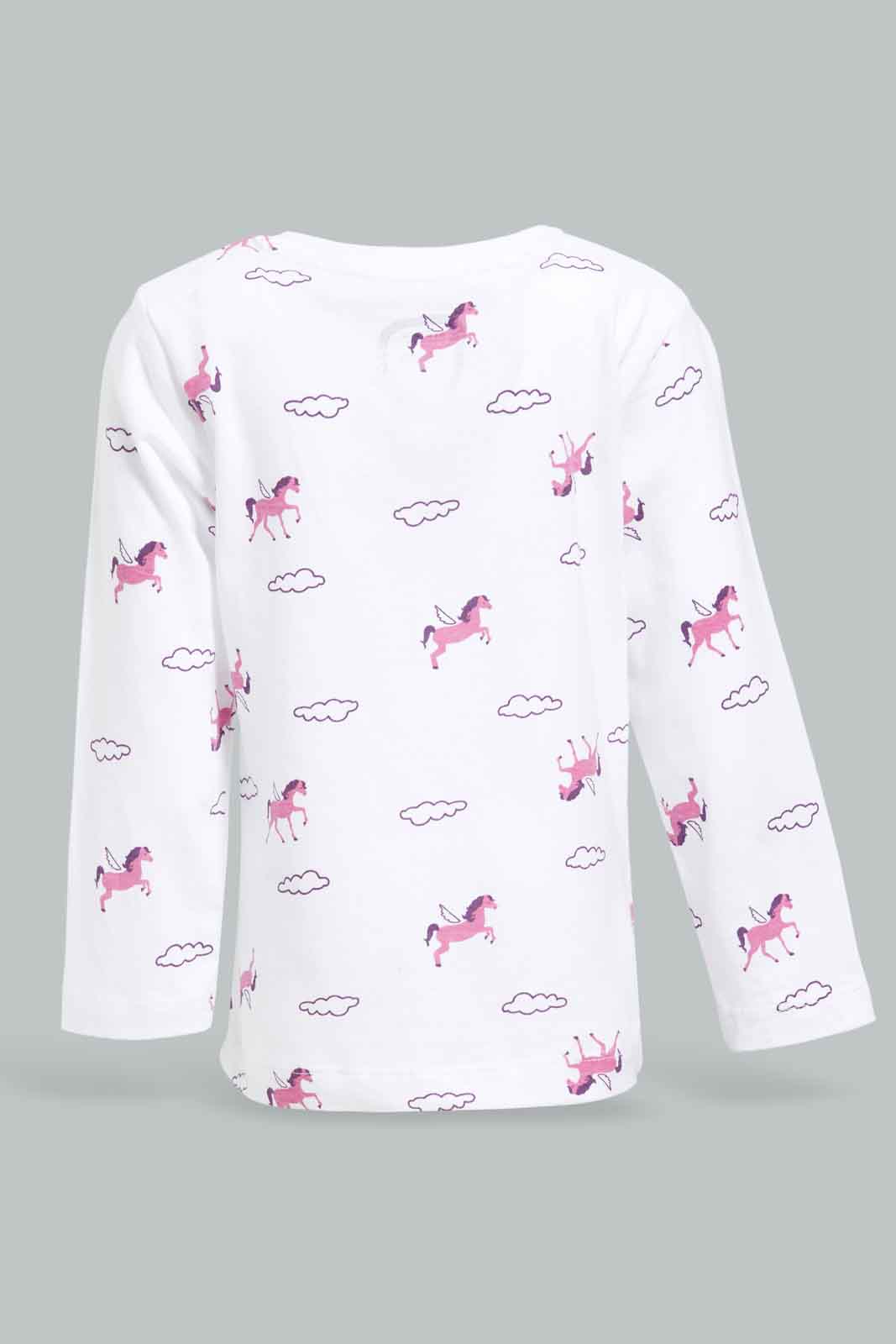 Redtag-Girls-White-Horse-Aop-Pyjama-Set-Category:Pyjama-Sets,-Colour:White,-Deals:New-In,-Filter:Infant-Girls-(3-to-24-Mths),-ING-Pyjama-Sets,-New-In-ING-APL,-Non-Sale,-Section:Girls-(0-to-14Yrs),-W22A-Infant-Girls-3 to 24 Months