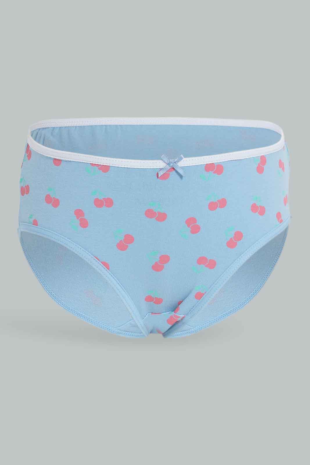 Redtag-Girls-5Pk-Brief-Cherries---Blue,-Pinks-365,-Category:Briefs,-Colour:Apricot,-Deals:New-In,-ESS,-Filter:Girls-(2-to-8-Yrs),-GIR-Briefs,-New-In-GIR-APL,-Non-Sale,-Section:Girls-(0-to-14Yrs)-Girls-2 to 8 Years