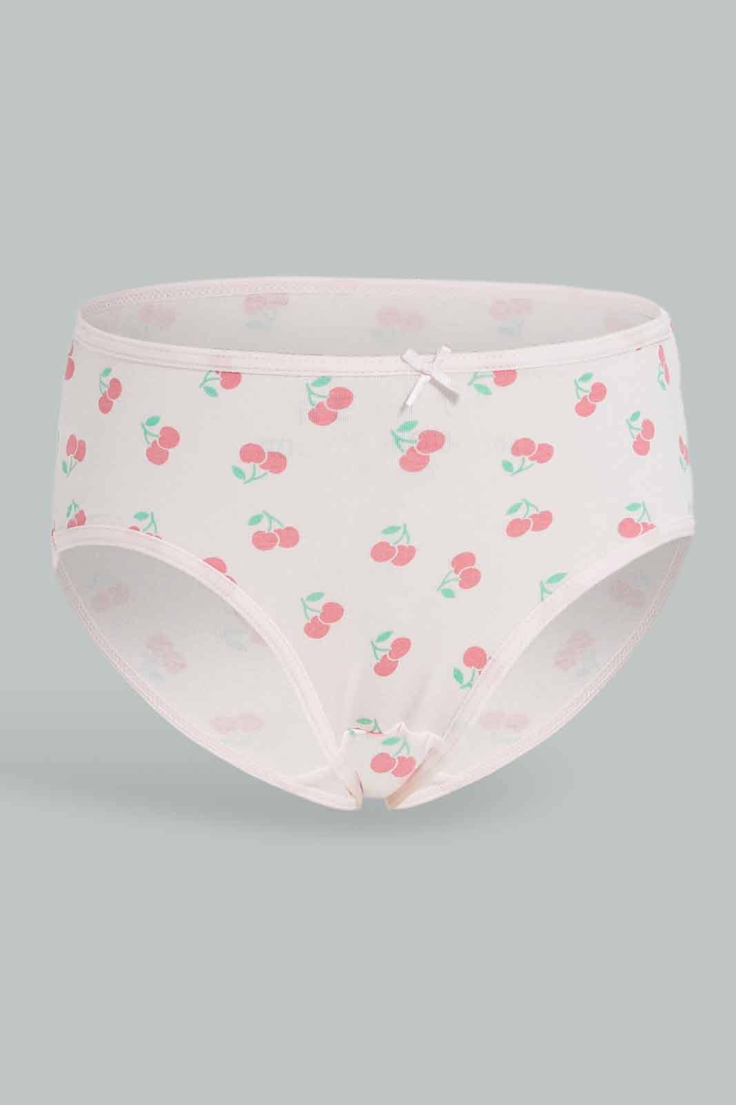 Redtag-Girls-5Pk-Brief-Cherries---Blue,-Pinks-365,-Category:Briefs,-Colour:Apricot,-Deals:New-In,-ESS,-Filter:Girls-(2-to-8-Yrs),-GIR-Briefs,-New-In-GIR-APL,-Non-Sale,-Section:Girls-(0-to-14Yrs)-Girls-2 to 8 Years