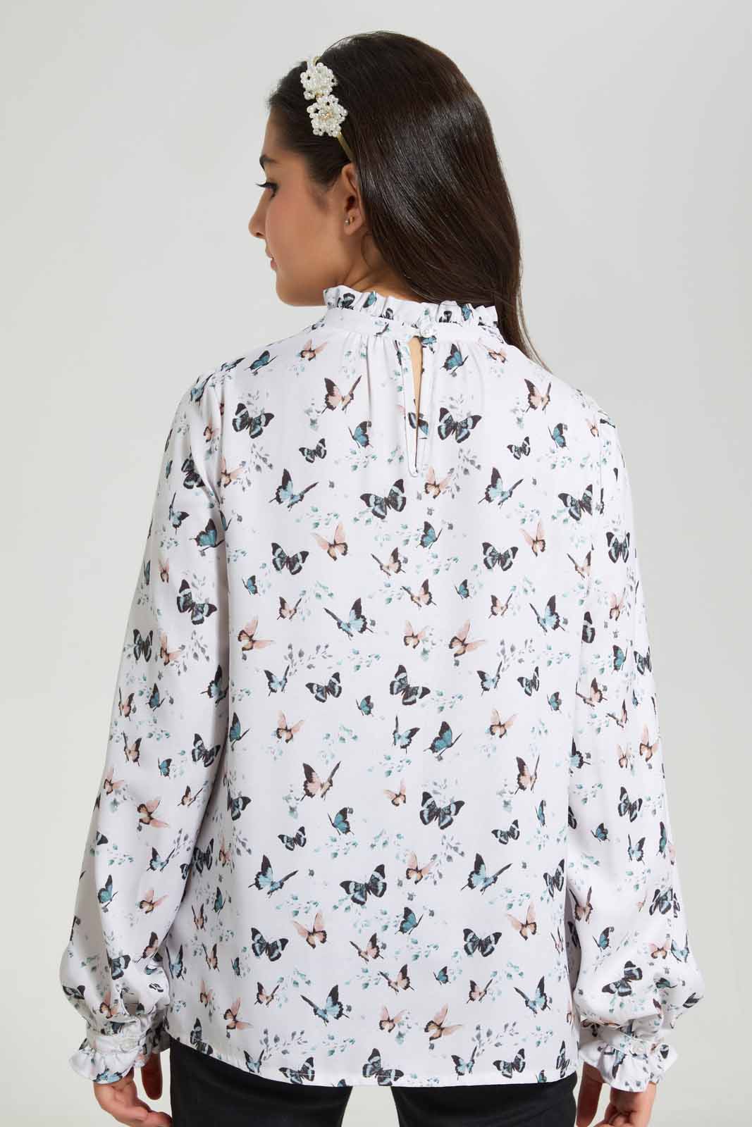 Redtag-Girls-White-Butterfly-Ruffled-Front-Ditsy-Print-Blouse-Category:Blouses,-Colour:Assorted,-Deals:New-In,-Filter:Senior-Girls-(8-to-14-Yrs),-GSR-Blouses,-New-In-GSR-APL,-Non-Sale,-Section:Girls-(0-to-14Yrs),-W22B-Senior-Girls-9 to 14 Years
