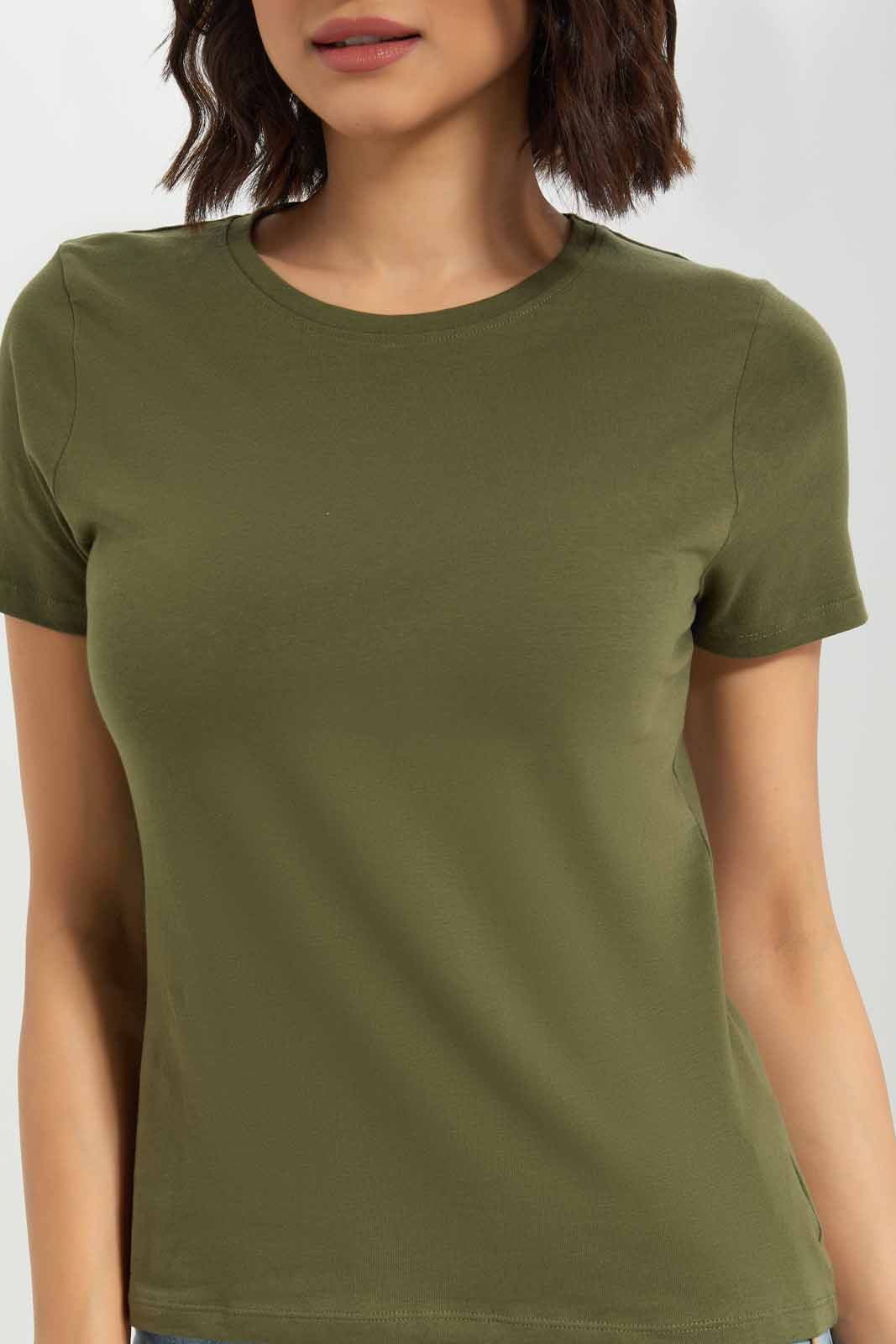 Redtag-Women-Olive-Short-Sleeve-Crew-Neck-T-Shirt-Category:T-Shirts,-Colour:Olive,-Deals:New-In,-Dept:Ladieswear,-Filter:Women's-Clothing,-New-In-Women-APL,-Non-Sale,-Section:Women,-TBL,-W22B,-Women-T-Shirts-Women's-