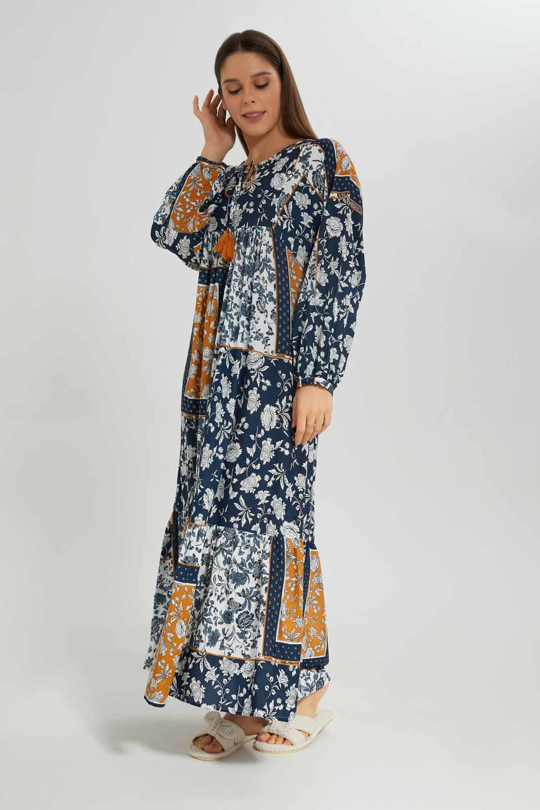 Redtag-Women-Navy-Aop-Long-Sleeves-Nightgown-Category:Nightgowns,-Colour:Navy,-Deals:New-In,-Dept:Ladieswear,-Filter:Women's-Clothing,-New-In-Women-APL,-Non-Sale,-Section:Women,-W22B,-Women-Nightgowns--