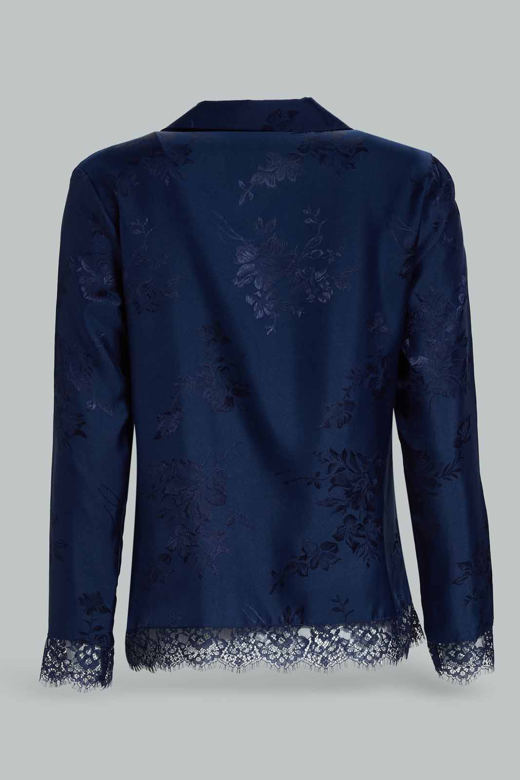 Redtag-Women-Navy-Classic-Pyajama-Set-With-Lace-Category:Pyjama-Sets,-Colour:Navy,-Deals:New-In,-Dept:Ladieswear,-Filter:Women's-Clothing,-New-In-Women-APL,-Non-Sale,-Section:Women,-W22B,-Women-Pyjama-Sets--