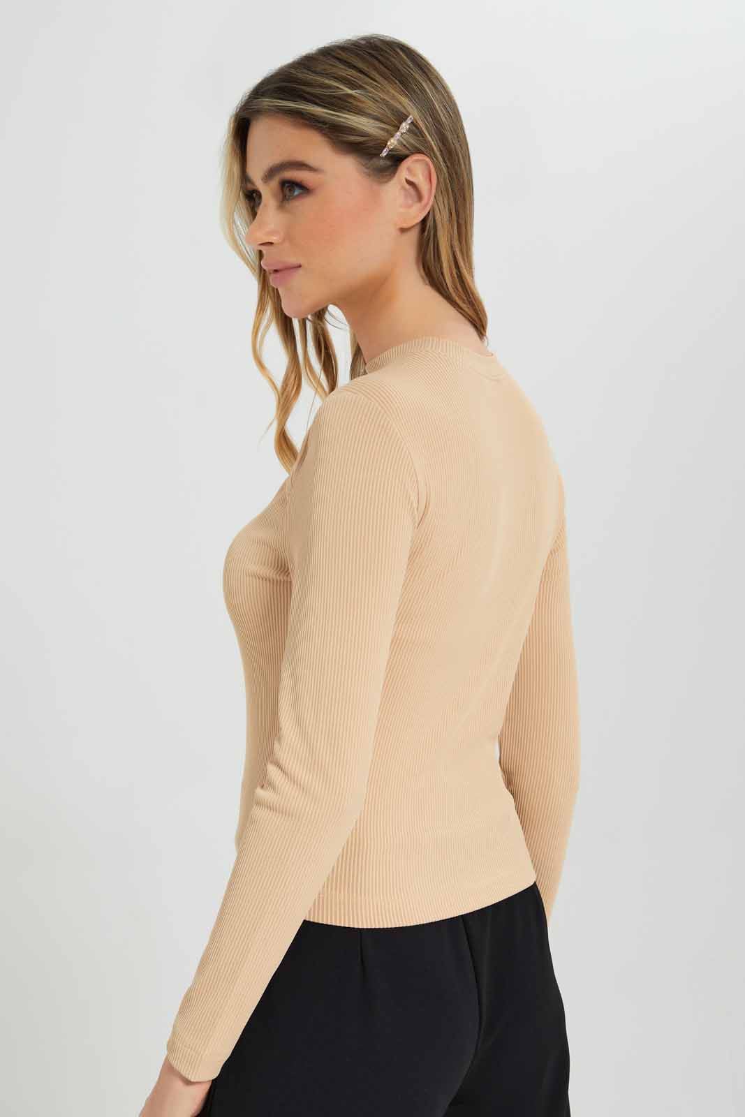 Redtag-Women-Beige-Peek-A-Boo-Rib-Top-Category:Tops,-Colour:Beige,-Deals:New-In,-Filter:Women's-Clothing,-New-In-Women-APL,-Non-Sale,-Section:Women,-W22B,-Women-Tops-Women's-