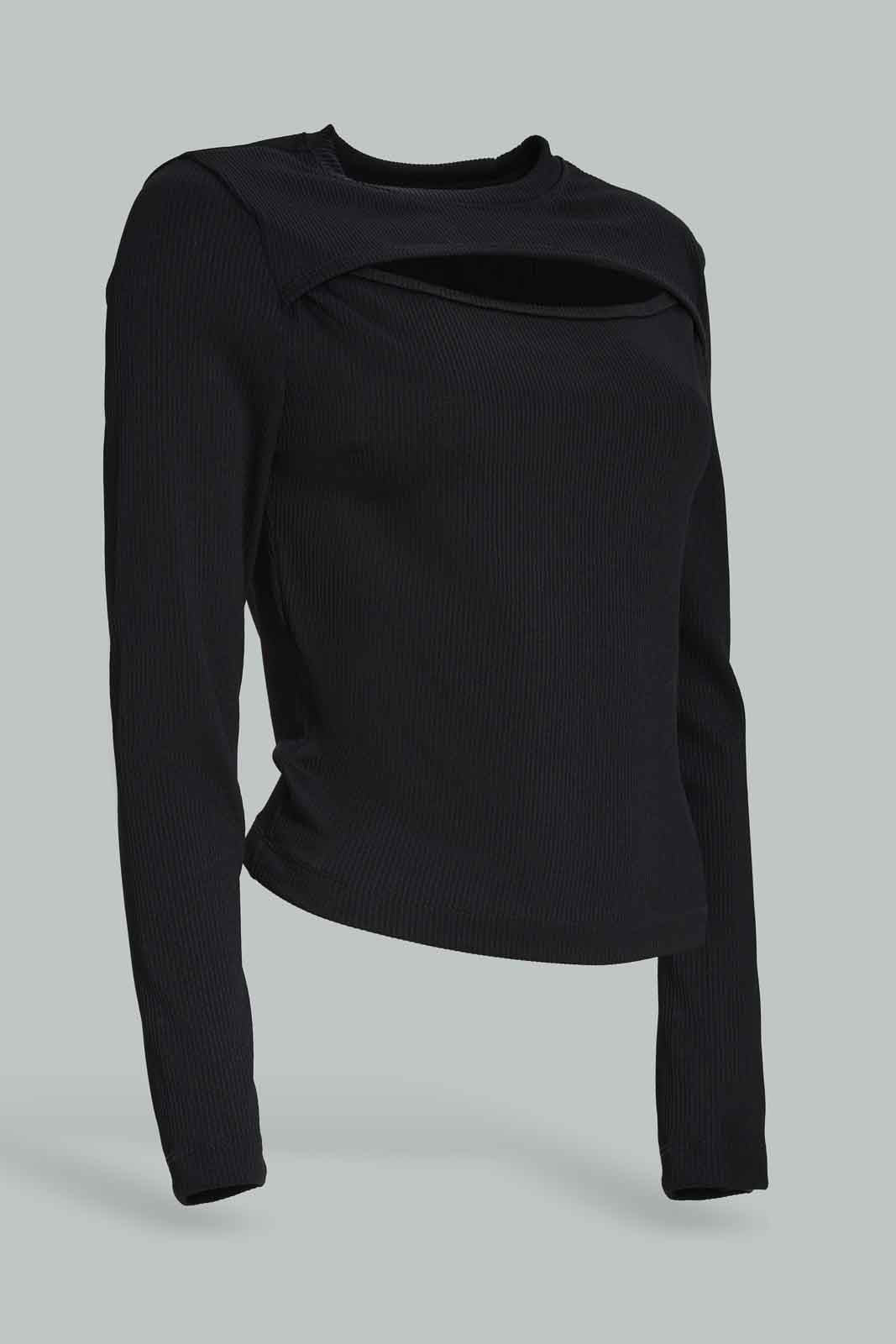 Redtag-Women-Black-Peek-A-Boo-Rib-Top-Category:Tops,-Colour:Black,-Deals:New-In,-Dept:Ladieswear,-Filter:Women's-Clothing,-New-In-Women-APL,-Non-Sale,-Section:Women,-W22B,-Women-Tops-Women's-
