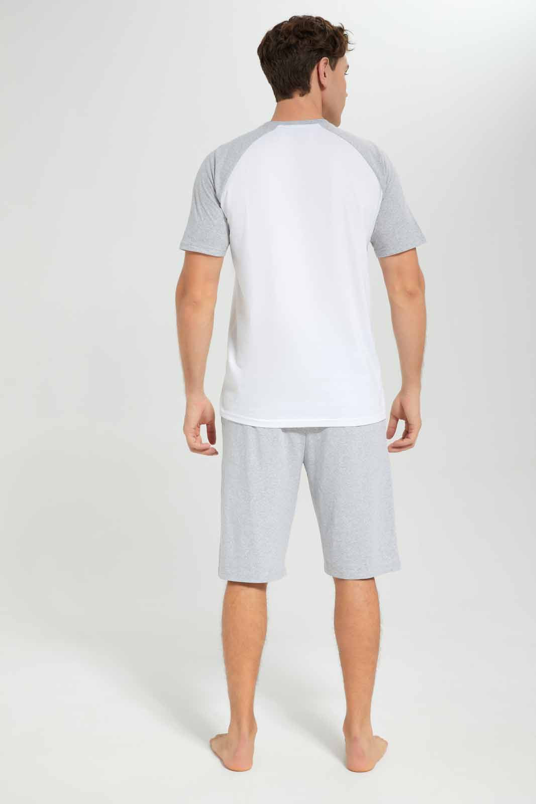 Redtag-Men-White-T---Shirt-With-Grey-Shorts-Pyjama-Set-(blank),-Category:Pyjama-Sets,-Colour:White,-Deals:New-In,-Filter:Men's-Clothing,-Men-Pyjama-Sets,-New-In-Men-APL,-Non-Sale,-Section:Men,-W22B-Men's-