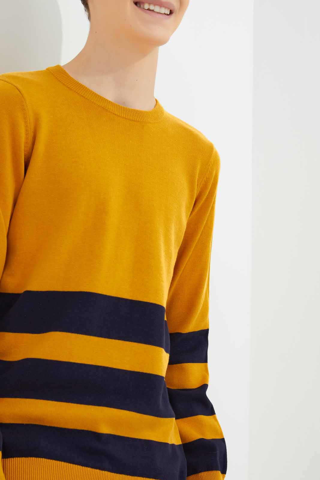 Redtag-Boys-Mustard-With-Navy-Stripe-Pullover-(blank),-BSR-Pullovers,-Category:Pullovers,-Colour:Mustard,-Deals:New-In,-Dept:Boys,-Filter:Senior-Boys-(8-to-14-Yrs),-New-In-BSR-APL,-Non-Sale,-Section:Boys-(0-to-14Yrs),-W22B-Senior-Boys-9 to 14 Years
