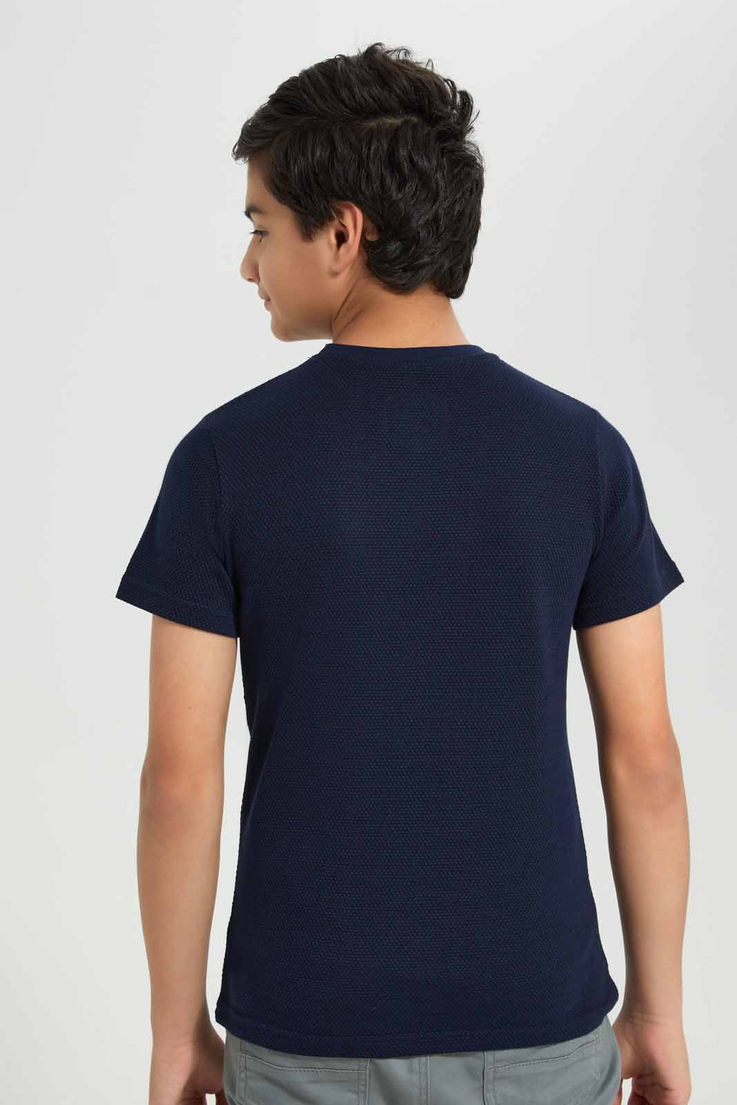 Redtag-Boys-Navy-Plain-Jacquard-Tee-BSR-T-Shirts,-Category:T-Shirts,-Colour:Navy,-Deals:New-In,-Filter:Senior-Boys-(8-to-14-Yrs),-New-In-BSR-APL,-Non-Sale,-Section:Boys-(0-to-14Yrs),-W22B-Senior-Boys-9 to 14 Years