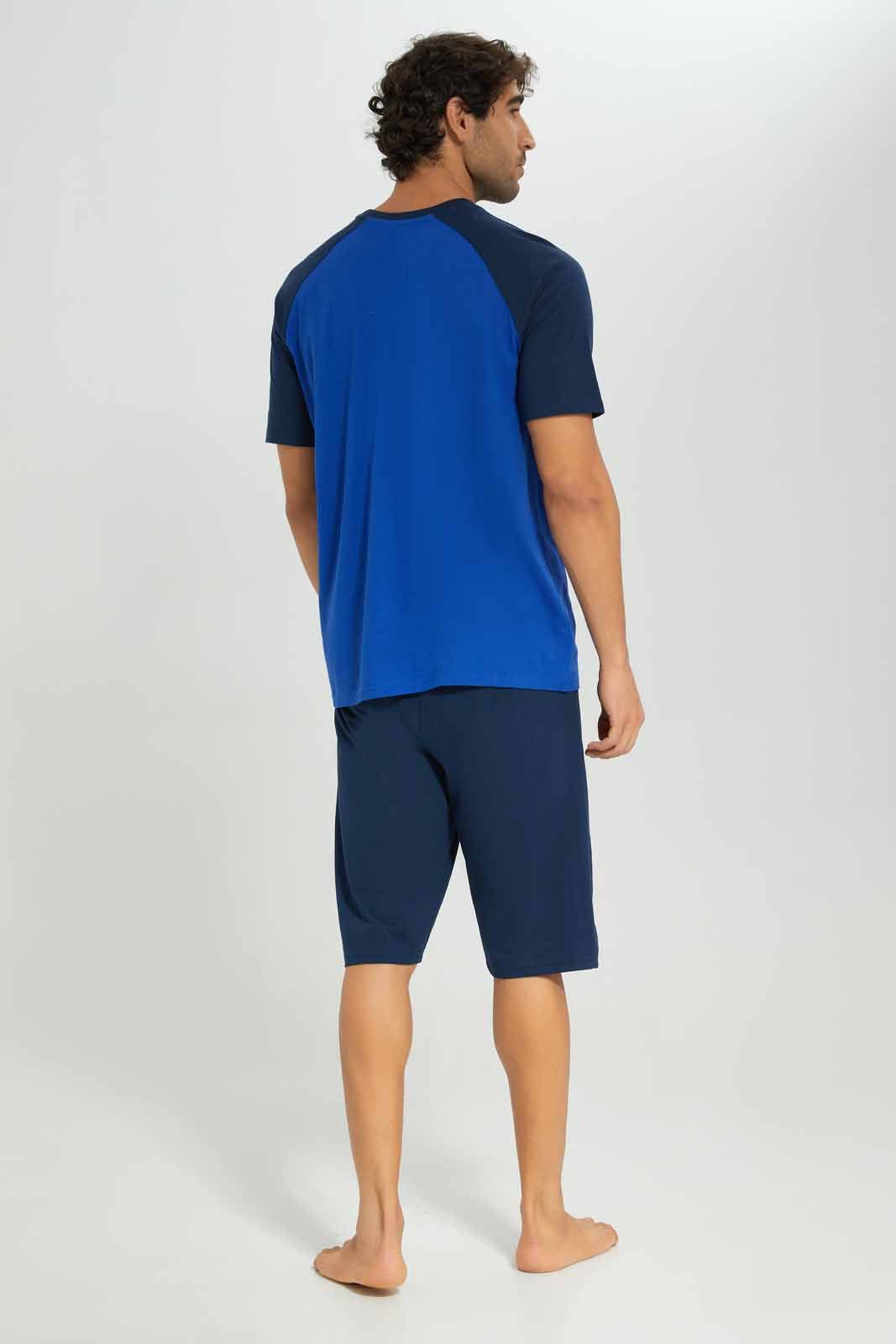 Redtag-Men-Blue-T_Shirt-With-Navy-Shorts-Pyjama-Set-Category:Pyjama-Sets,-Colour:Blue,-Deals:New-In,-Filter:Men's-Clothing,-Men-Pyjama-Sets,-New-In-Men-APL,-Non-Sale,-Section:Men,-W22B-Men's-