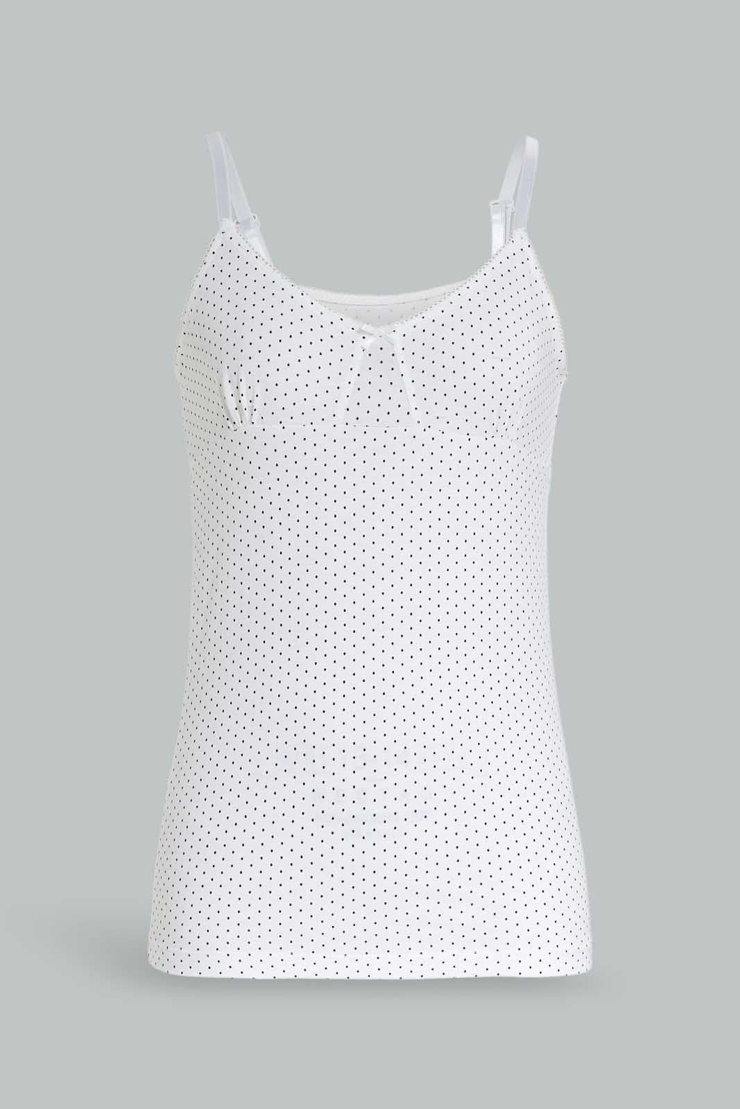 Redtag-Girls-Pink-X-White/Black-Polka-Dots-(2Pcs)-365,-Category:Vests,-Colour:Assorted,-Deals:New-In,-Dept:Girls,-ESS,-Filter:Senior-Girls-(8-to-14-Yrs),-GSR-Vests,-New-In-GSR-APL,-Non-Sale,-Section:Girls-(0-to-14Yrs)-Senior-Girls-9 to 14 Years