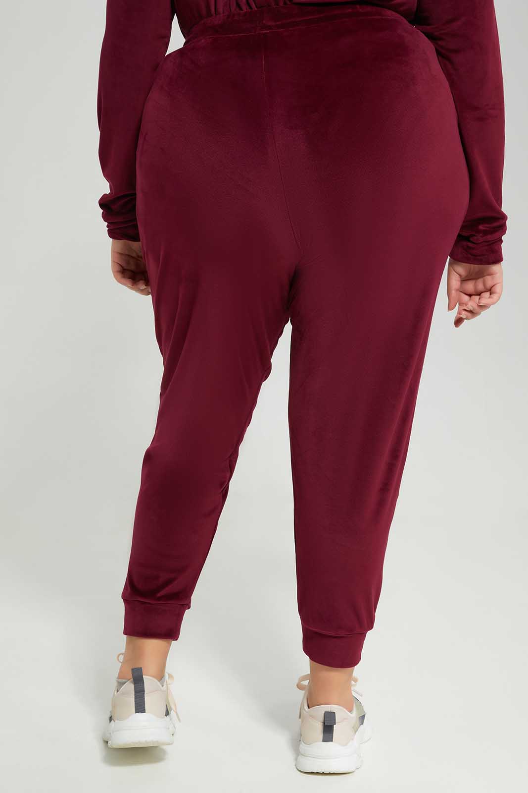 Redtag-Women-Burgundy-Velour-Track-Pant-Category:Leggings,-Colour:Burgundy,-Deals:New-In,-Filter:Plus-Size,-LDP-Leggings,-New-In-LDP-APL,-Non-Sale,-Section:Women,-TBL,-W22B-Women's-