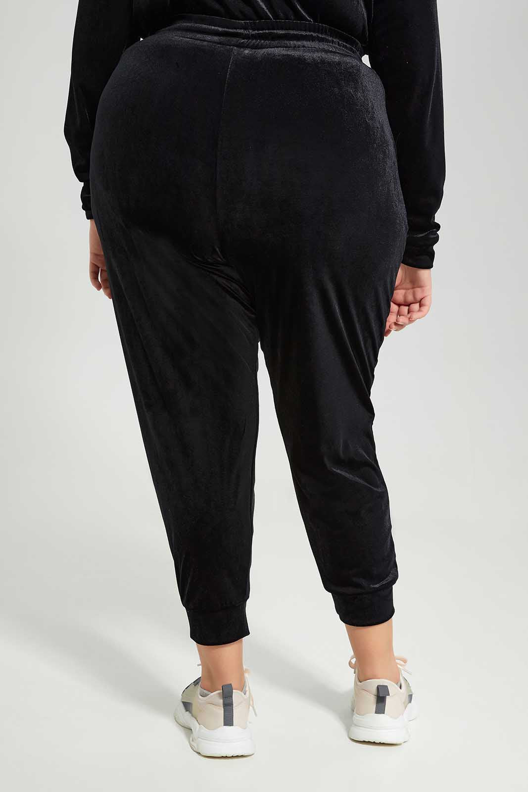 Redtag-Women-Black-Velour-Track-Pant-Category:Leggings,-Colour:Black,-Deals:New-In,-Filter:Plus-Size,-LDP-Leggings,-New-In-LDP-APL,-Non-Sale,-Section:Women,-TBL,-W22B-Women's-