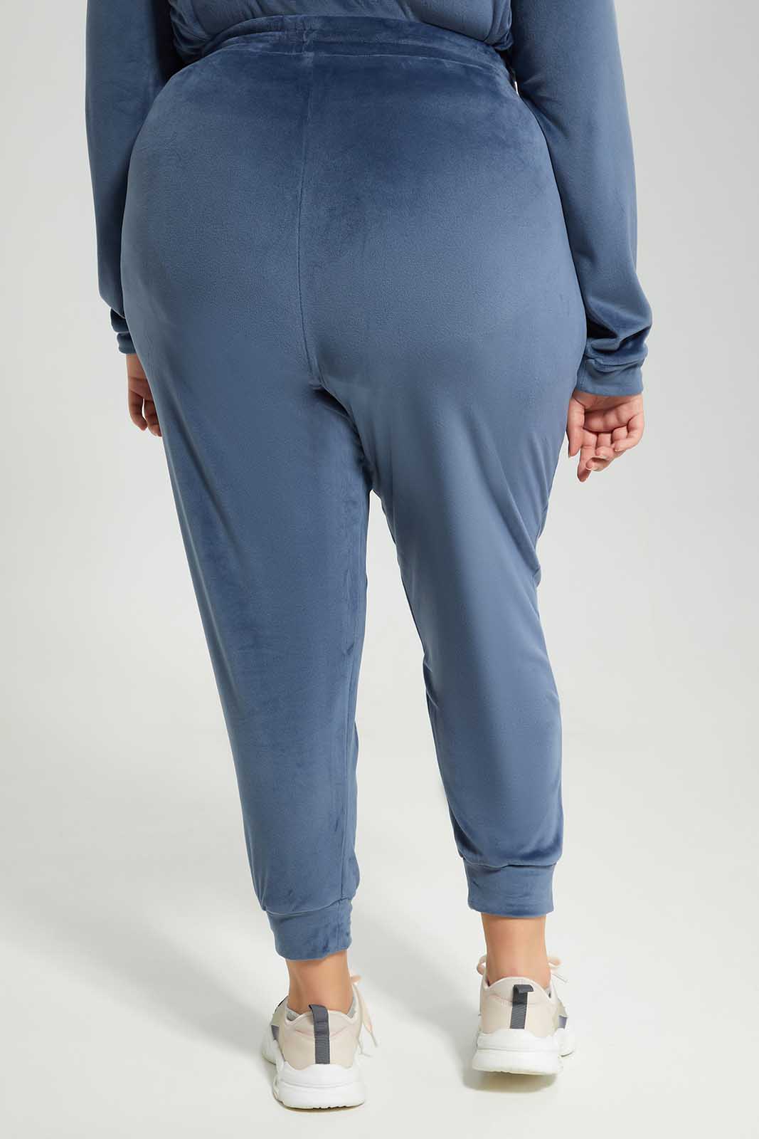 Redtag-Women-Blue-Velour-Track-Pant-Category:Leggings,-Colour:Blue,-Deals:New-In,-Filter:Plus-Size,-LDP-Leggings,-New-In-LDP-APL,-Non-Sale,-Section:Women,-TBL,-W22B-Women's-