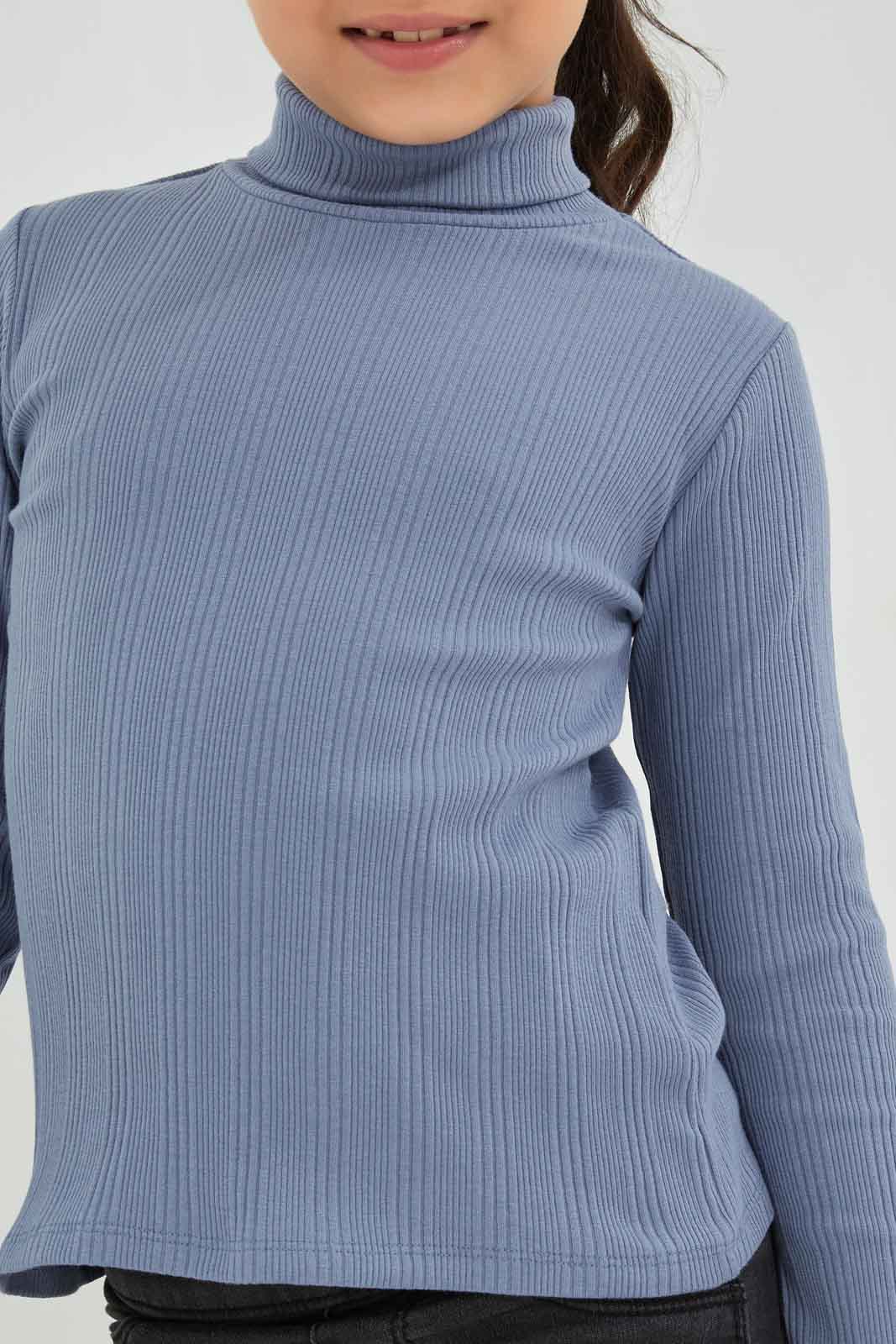 Redtag-Girls-Ls-Brushed-Rib--Plain-Blue-Category:T-Shirts,-Colour:Blue,-Deals:New-In,-Dept:Girls,-Filter:Girls-(2-to-8-Yrs),-GIR-T-Shirts,-New-In-GIR-APL,-Non-Sale,-Section:Girls-(0-to-14Yrs),-TBL,-W22B-Girls-2 to 8 Years