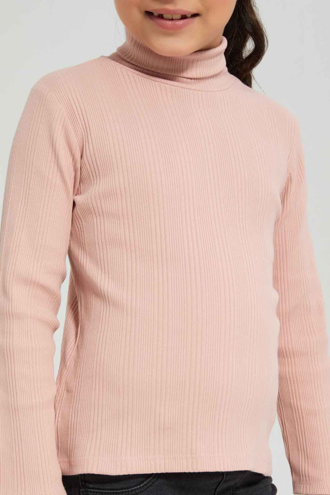 Redtag-Girls-Ls-Brushed-Rib--Plain-Pink-Category:T-Shirts,-Colour:Apricot,-Deals:New-In,-Dept:Girls,-Filter:Girls-(2-to-8-Yrs),-GIR-T-Shirts,-New-In-GIR-APL,-Non-Sale,-Section:Girls-(0-to-14Yrs),-TBL,-W22B-Girls-2 to 8 Years