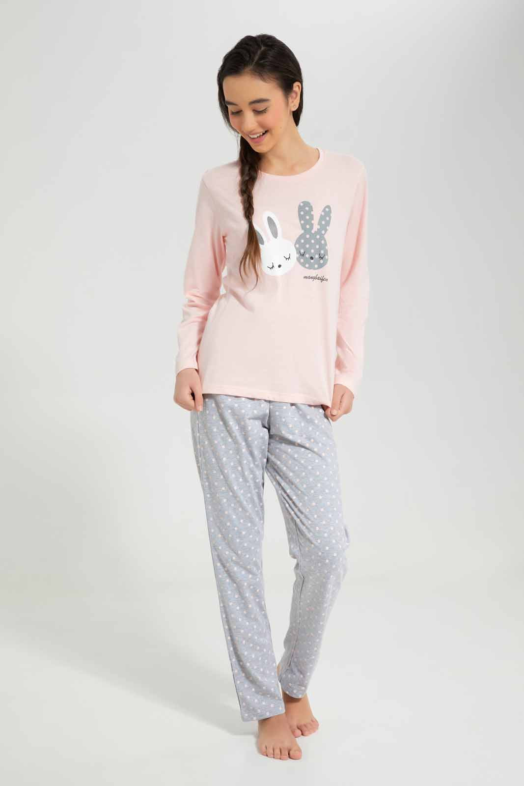 Redtag-Girls-Pink/Mid-Grey-Ls-Pj-Set-Category:Pyjama-Sets,-Colour:Assorted,-Deals:New-In,-Dept:Girls,-Filter:Senior-Girls-(8-to-14-Yrs),-GSR-Pyjama-Sets,-New-In-GSR-APL,-Non-Sale,-Section:Girls-(0-to-14Yrs),-W22B-Senior-Girls-9 to 14 Years