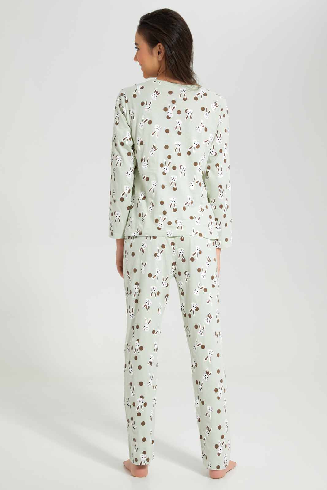 Redtag-Girls-Green-Bunny-Aop-Ls-Pj-Set-Category:Pyjama-Sets,-CHR,-Colour:Assorted,-Deals:New-In,-Filter:Senior-Girls-(8-to-14-Yrs),-GSR-Pyjama-Sets,-New-In-GSR-APL,-Non-Sale,-Section:Girls-(0-to-14Yrs),-W22B-Senior-Girls-9 to 14 Years