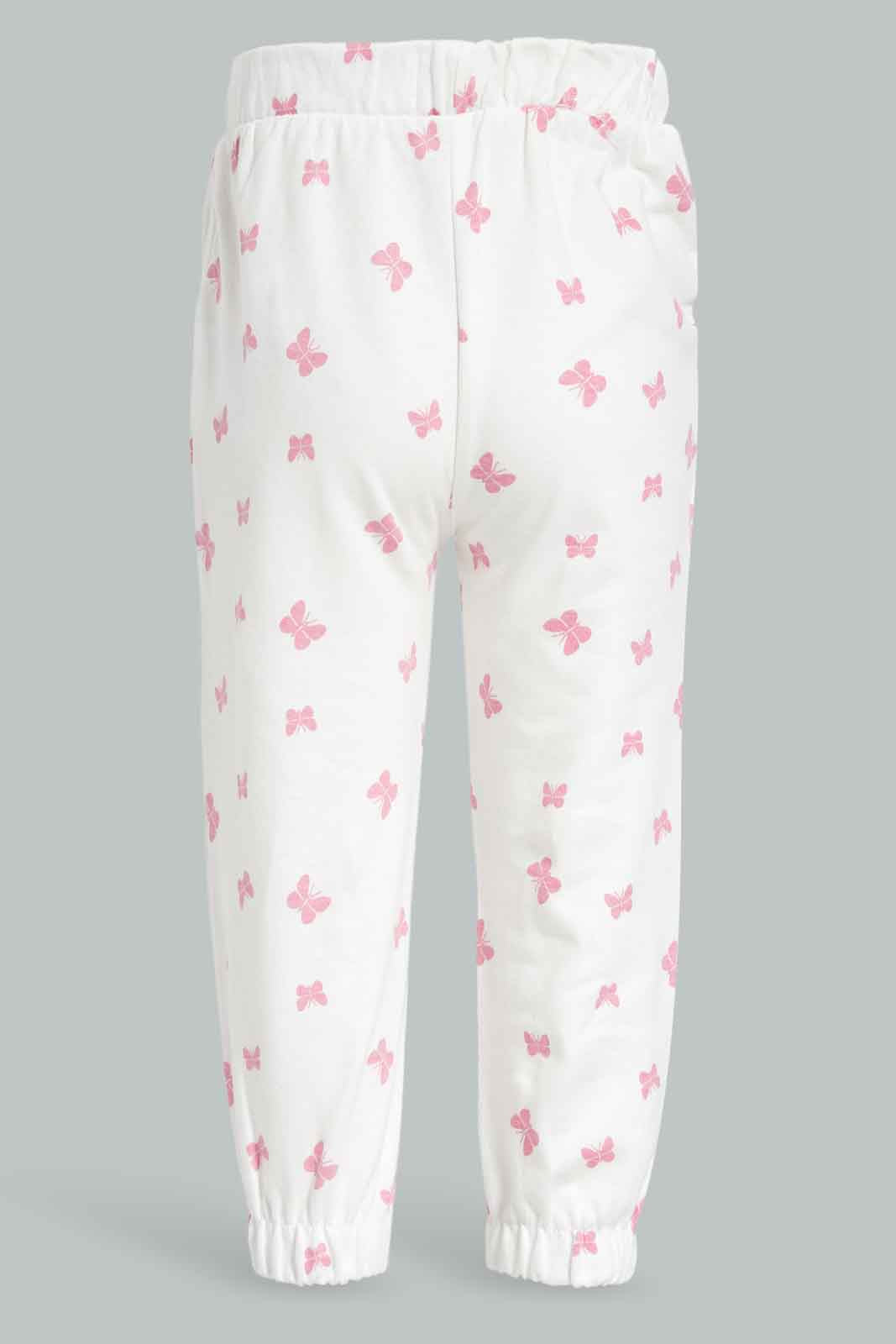 Redtag-Girls-Lvory-With-Dusty-Pink-Aop-Active-Pant-Category:Joggers,-Colour:Ivory,-Deals:New-In,-Filter:Infant-Girls-(3-to-24-Mths),-ING-Joggers,-New-In-ING-APL,-Non-Sale,-Section:Girls-(0-to-14Yrs),-W22B-Infant-Girls-3 to 24 Months