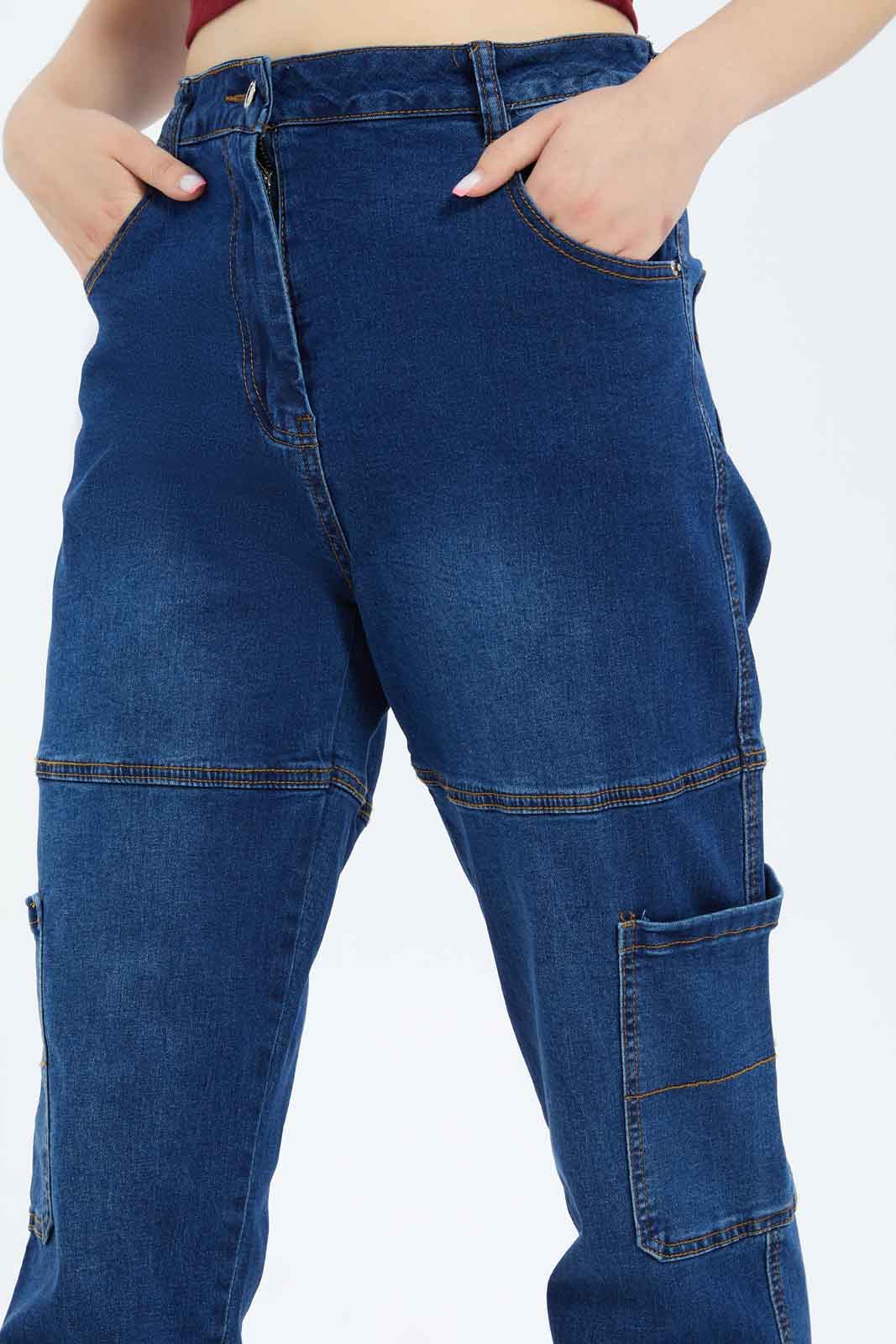 Redtag-Women-Dark-Wash-Cargo-Jogger-Category:Jeans,-Colour:Dark-Wash,-Deals:New-In,-Dept:Ladieswear,-Filter:Women's-Clothing,-New-In-Women-APL,-Non-Sale,-Section:Women,-W22B,-Women-Jeans-Women's-