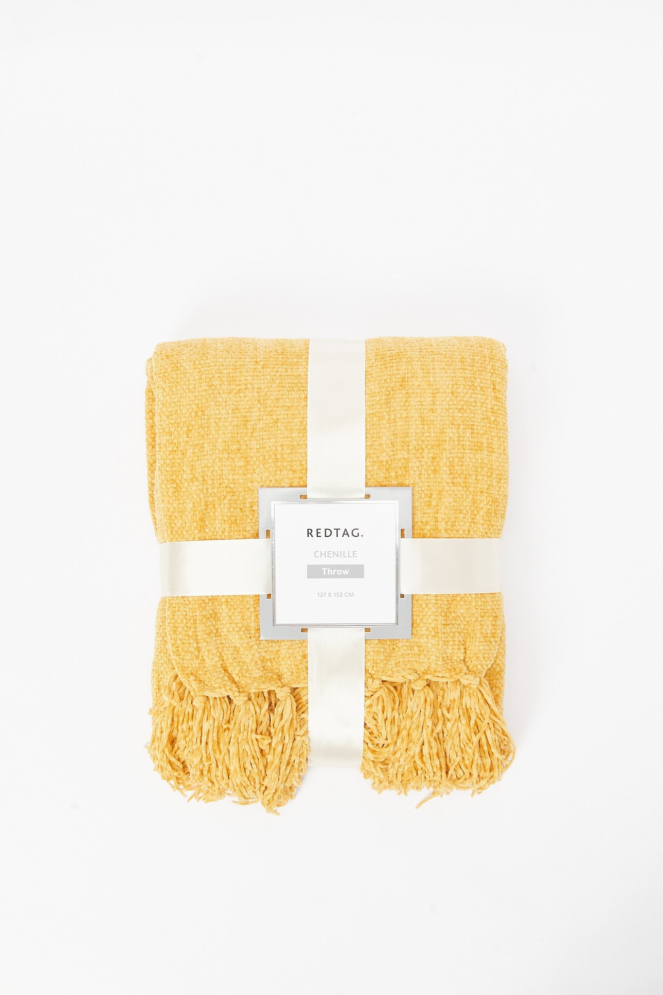 Redtag-Yellow-Chenille-Throw-With-Fringe-Category:Throws,-Colour:Yellow,-Deals:New-In,-Dept:Home,-Filter:Home-Bedroom,-HMW-BED-Throws,-New-In-HMW-BED,-Non-Sale,-S23A,-S23B,-Section:Homewares-Home-Bedroom-