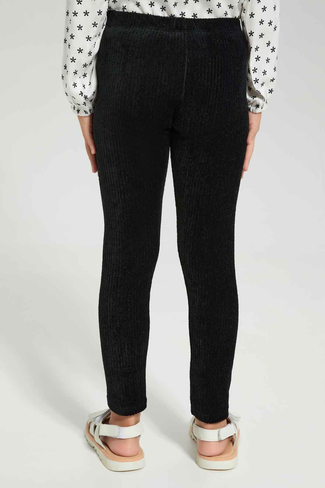 Redtag-Girls-Black-Velour-Jegging-Category:Jeggings,-Colour:Black,-Deals:New-In,-Dept:Girls,-Filter:Girls-(2-to-8-Yrs),-GIR-Jeggings,-New-In-GIR-APL,-Non-Sale,-Section:Girls-(0-to-14Yrs),-W22B-Girls-2 to 8 Years
